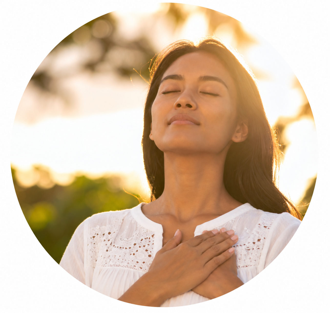 Woman connecting with her heart