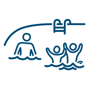 three silhouettes of humans in a swimming pool having fun