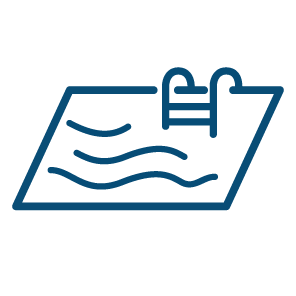 a minimally stylised swimming pool with a ladder