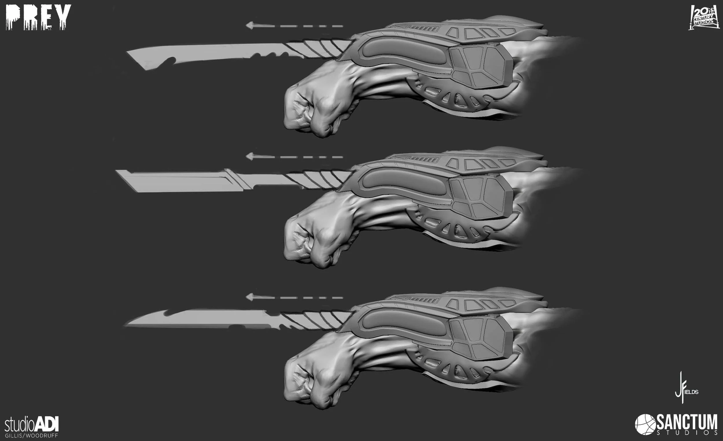 The predators Bladed Gauntlet: Based on a concept by Michael Eppinette, we flushed it out a bit more and solidified it for final, then prepped it for 3d print.
We were asked to do some possible variants.