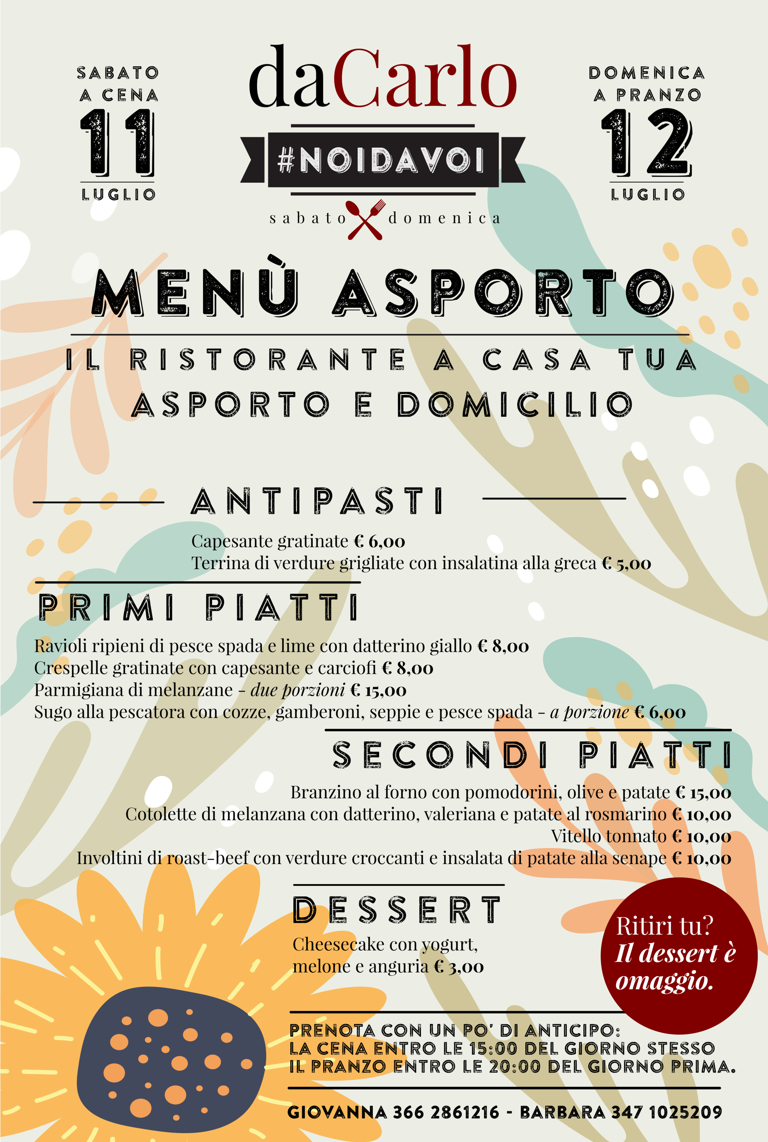 Menù weekend 11-12 Luglio