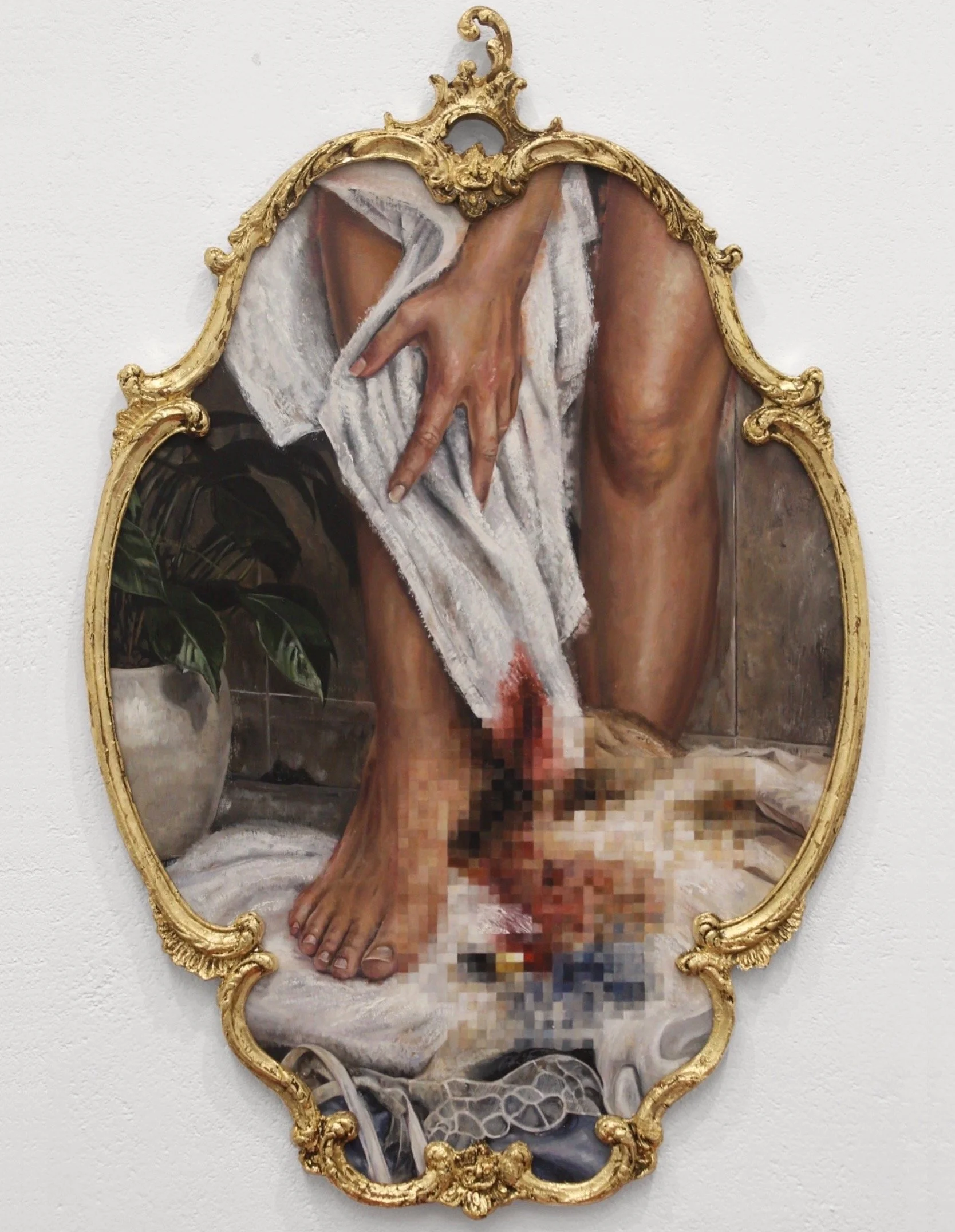Repulsion, 2026, 110cmx60cm, Oil on wood, gold leaf frame