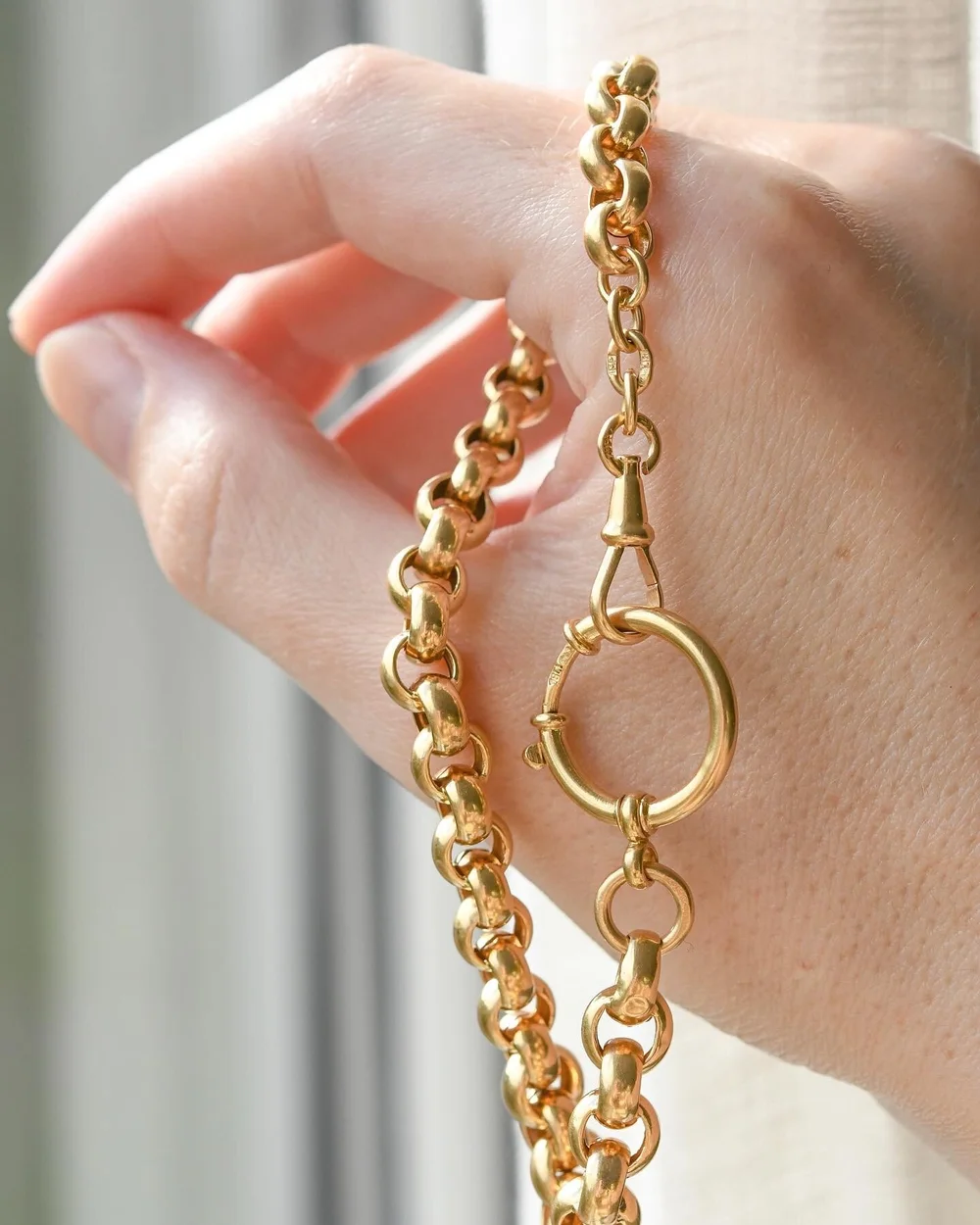 10.2 Inches Antique Belcher Watch Chain 18K Gold 1910s Oldmine