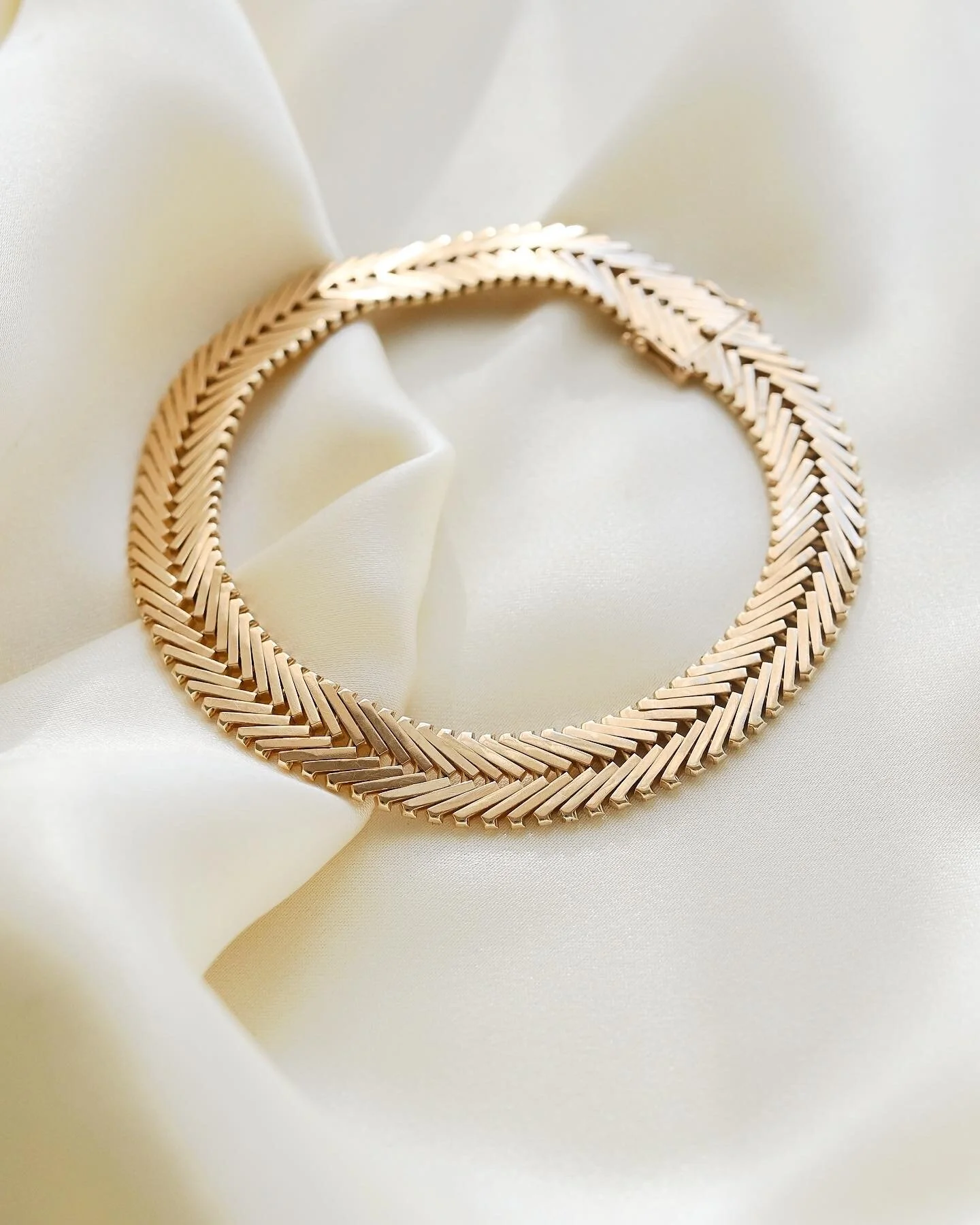 Rare Wider Danish Geneva Vintage Bracelet 14K Gold 1970 Oldmine