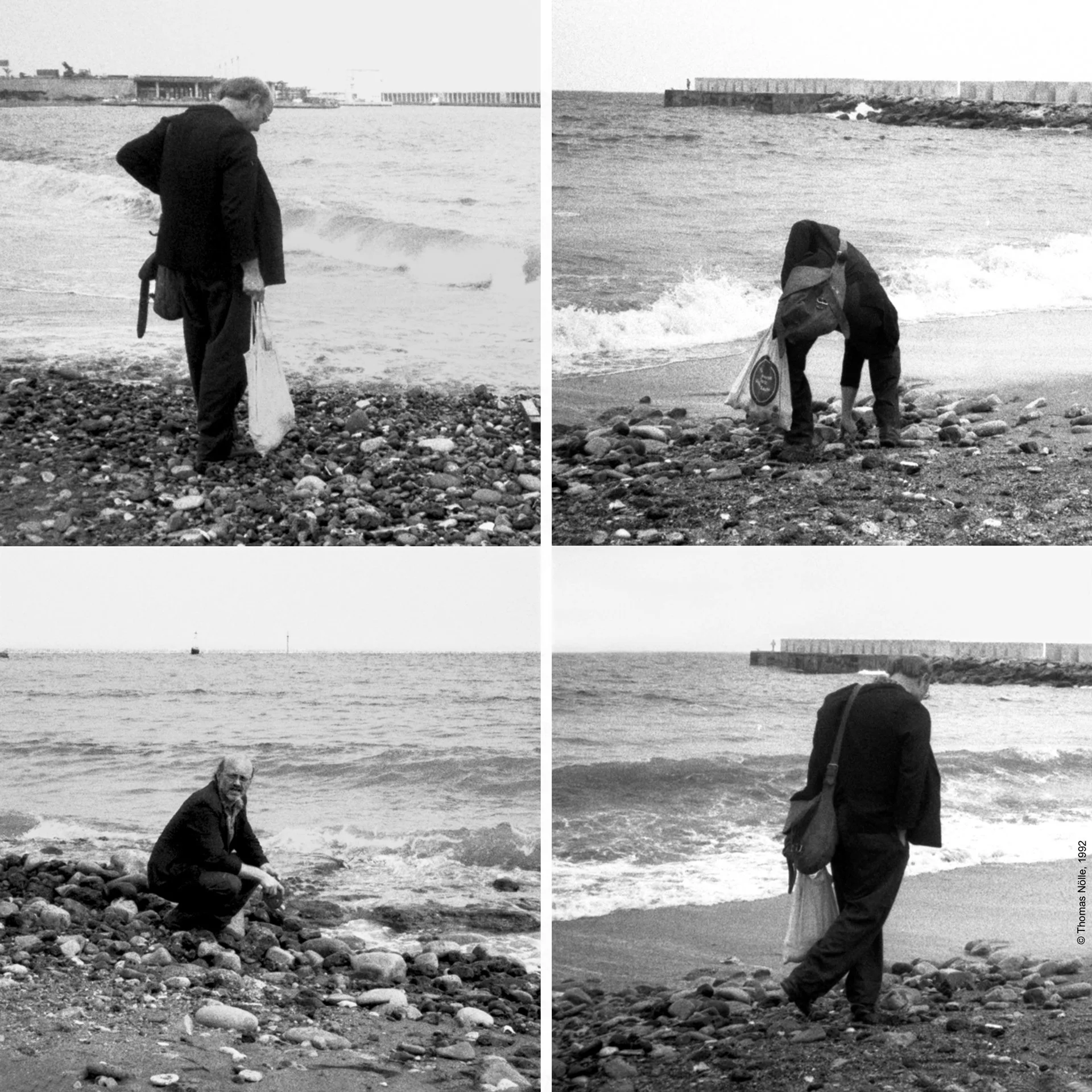 Thomas Nölle recolectando material en la playa de la Barceloneta, 1992 © Nölle