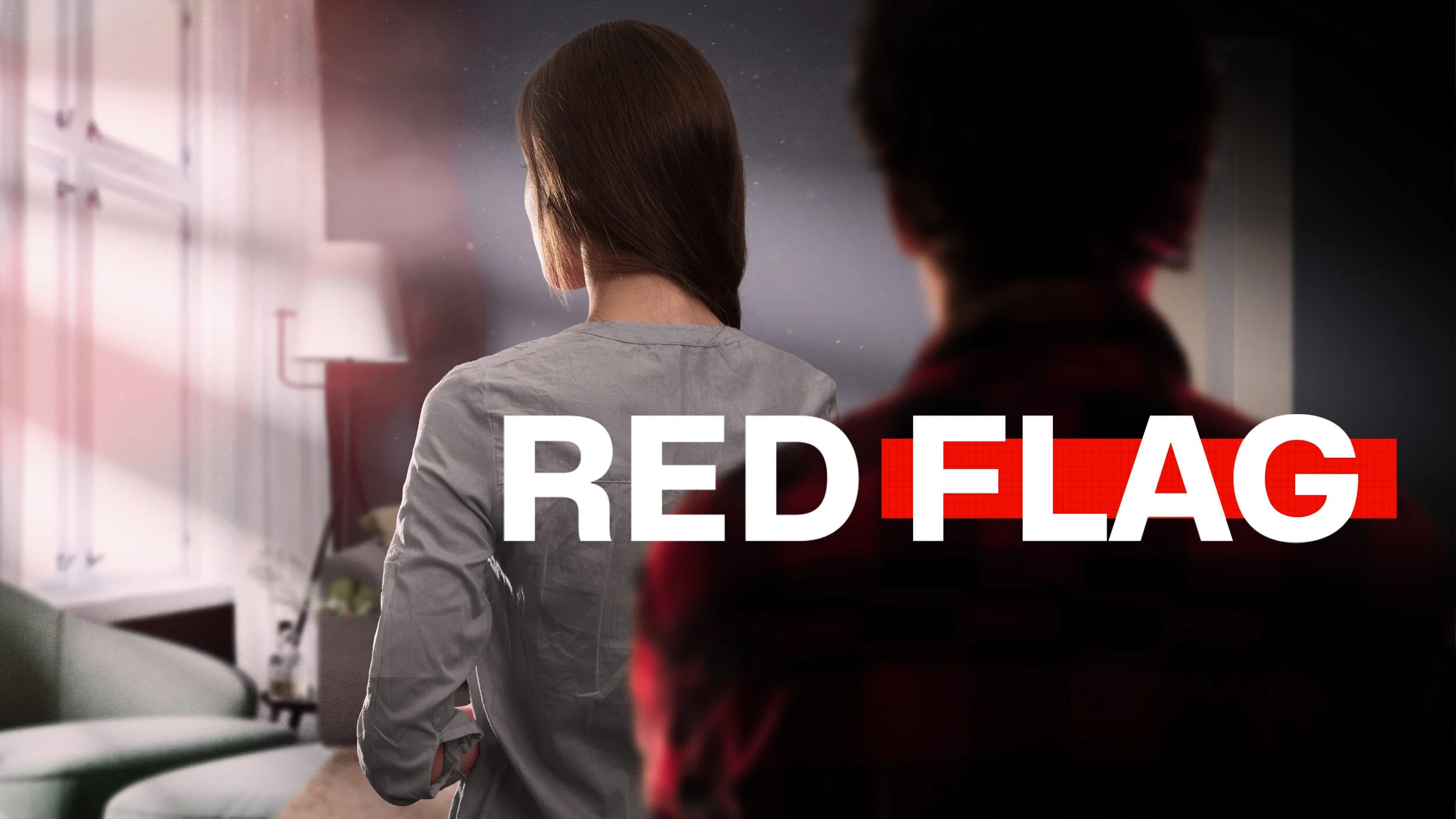 Close-up of a sign that says "RED FLAG" with the words in black and the middle of the words highlighted in red.