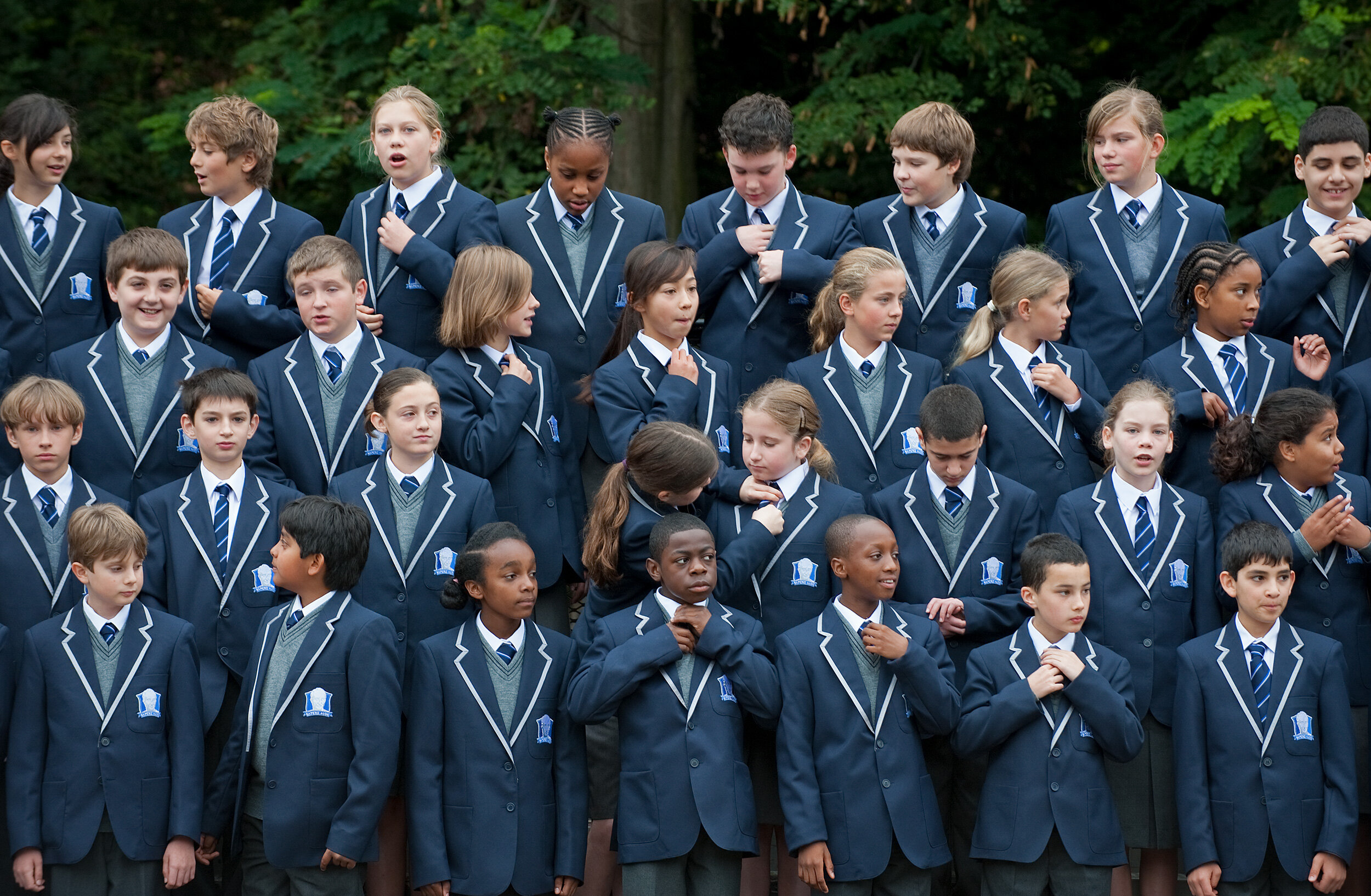 West London Free School, London W6, UK. Lining up for whole school photo. Shot by Eleanor Bentall photographer.