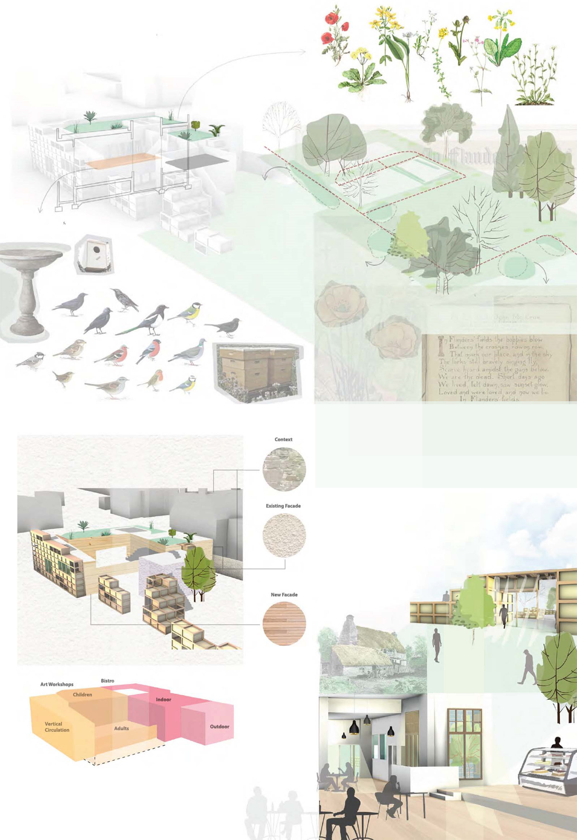 New materiality and functionality of building which takes into consideration community’s need for more social spaces and draws influence from site’s history and nearby scenic park