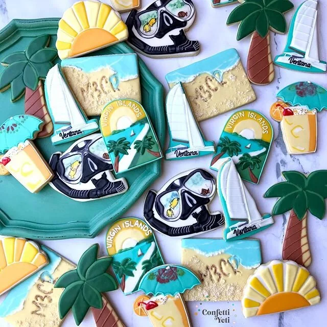 Sail away, sail away, sail away.... um yes please? Especially to the Virgin Islands😍 sigh!

Included in this set is a hand cut catamaran, hand cut snorkel, a Painkiller cocktail, beach with M3CR on it, Virgin Islands bumper sticker designed by @hike
