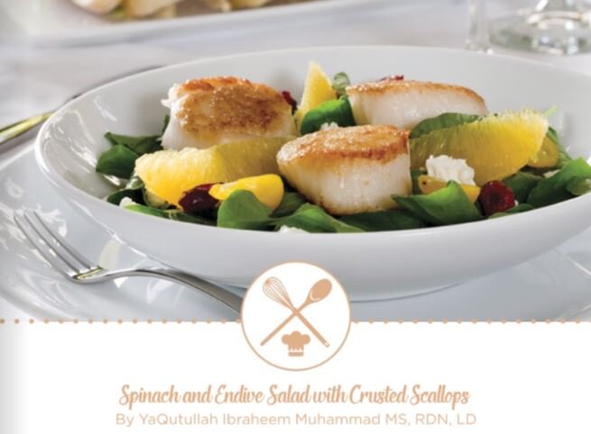 Spinach and Endive Salad with Crusted Scallops