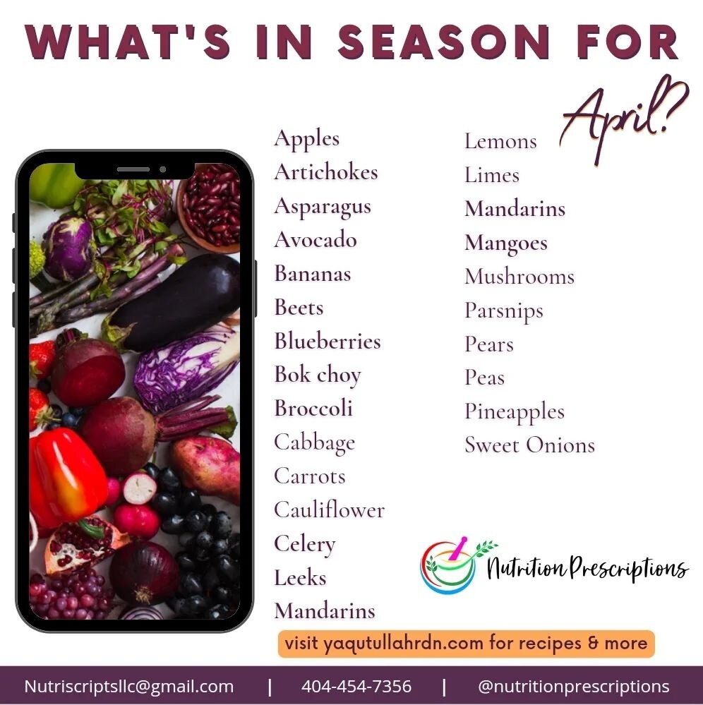 Ramadan Mubarak and Happy April! 

As the weather starts to warm up, we&rsquo;re always looking for fresh ideas to add more produce to our plates. While you&rsquo;re at the grocery store, make sure to pick up some of these in-season fruits and veggie