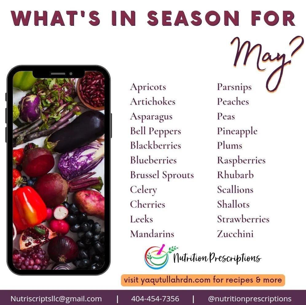 Happy Mayl! 

As the weather starts to warm up, we&rsquo;re always looking for fresh ideas to add more produce to our plates.

Knowing what produce items are in season helps to save money and enjoy vitamin and nutrient packed fruits and veggies at th