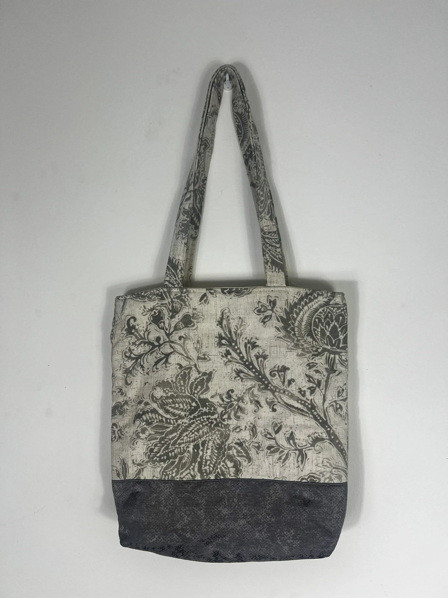 Recycled Fabric Tote Bag – Handmade & Unique - Grey Floral