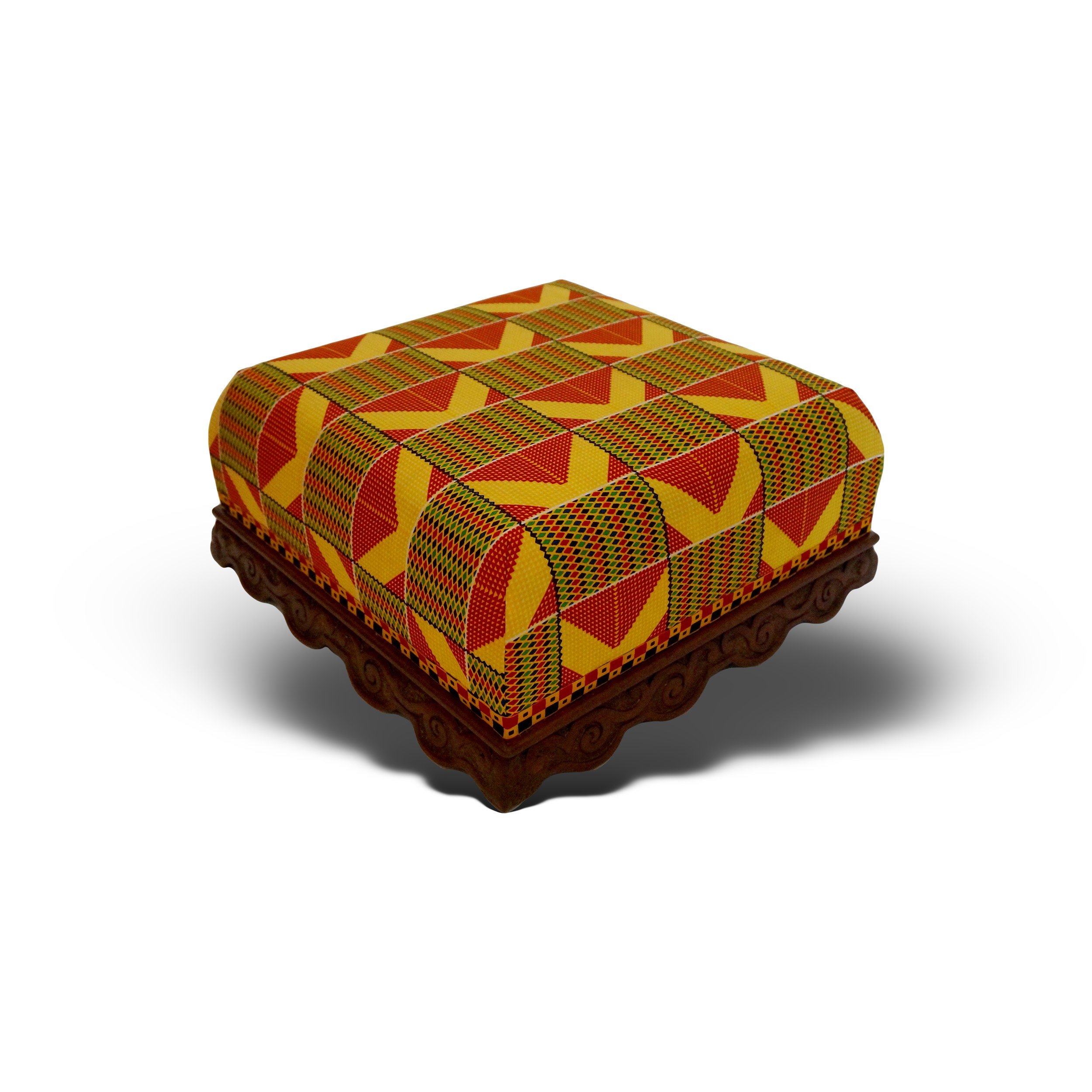 Antique Foot Stool - Kente Block Print