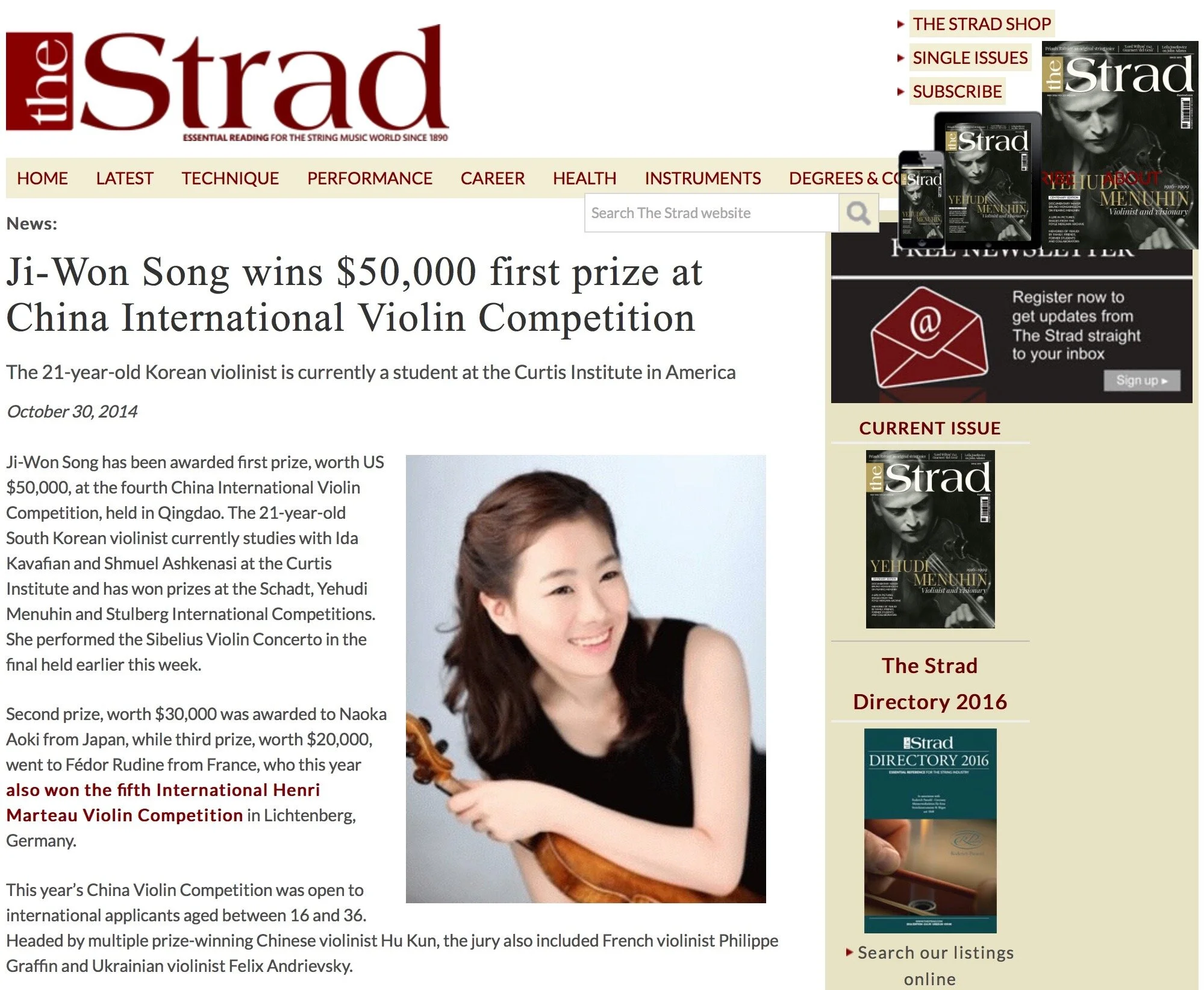 The Strad Article, 2014