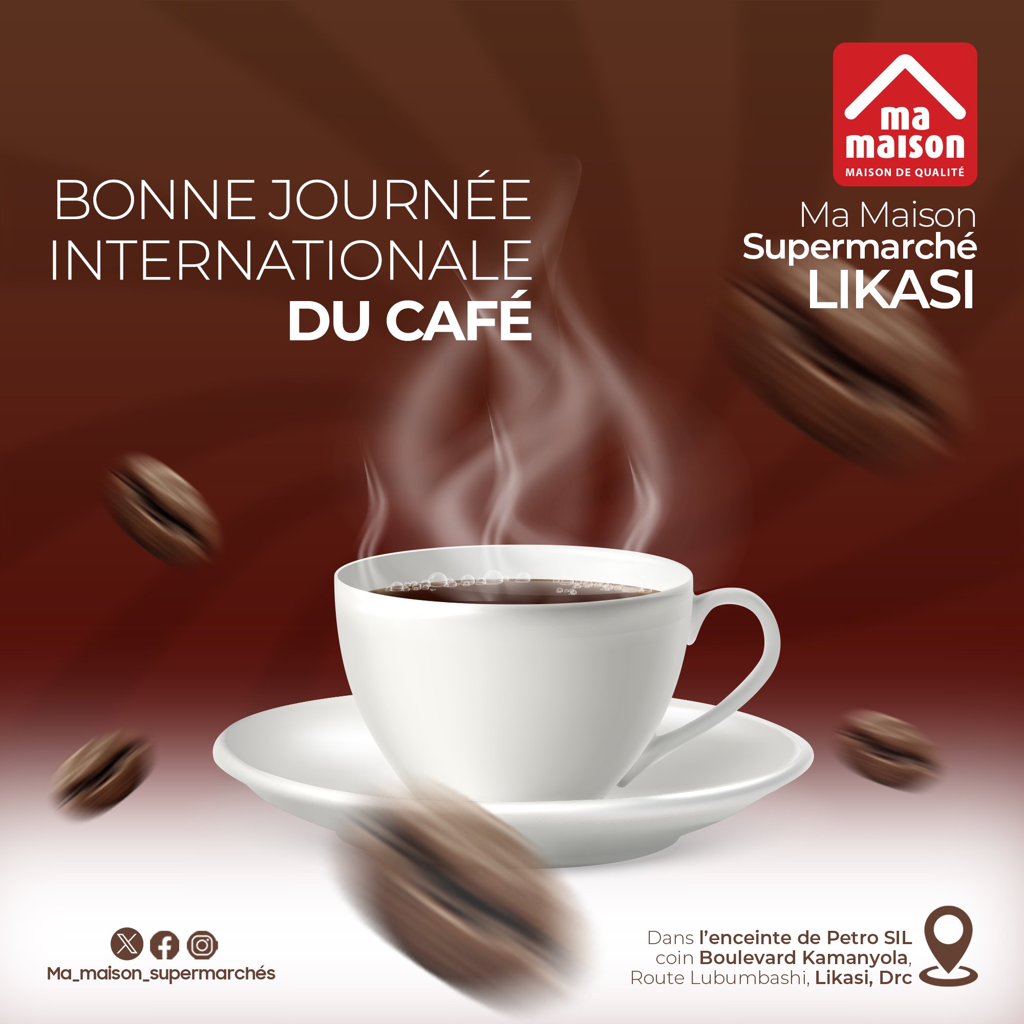☕ Joyeuse Journ&eacute;e Internationale du Caf&eacute; !
C&eacute;l&eacute;brons ensemble notre amour pour cette boisson magique 💫 Qui prend une pause caf&eacute; avec nous ? 🫶🤎 #mamaisonsupermarch&eacute;likasi #Caf&eacute;Vibes