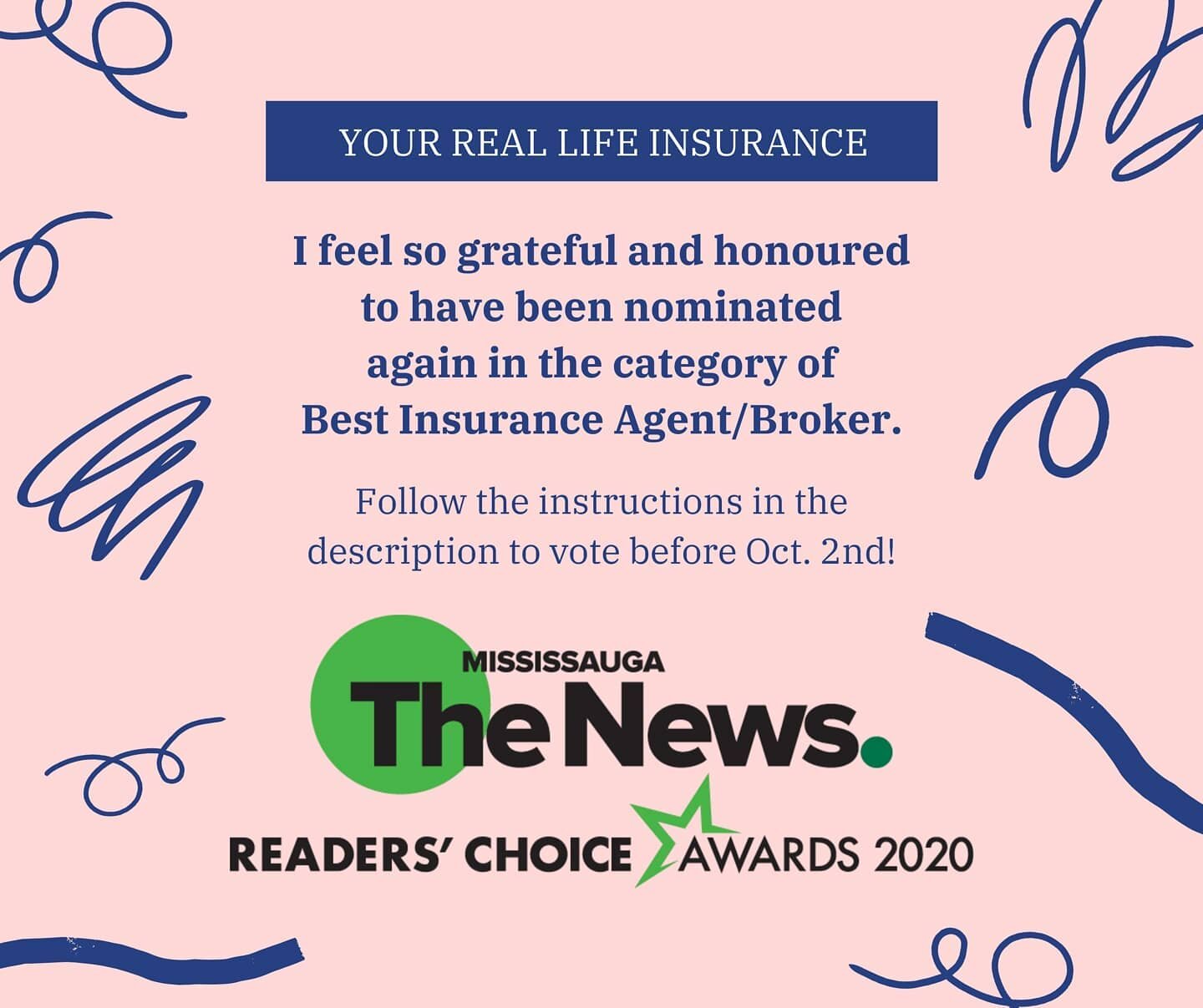 Voting is now open for this year's @mississaugadotcom Reader's Choice Awards and I feel so honoured to have been nominated again!

https://www.mississauga.com/readerschoice

If you'd like to vote for me, go to the link above, select People/Profession