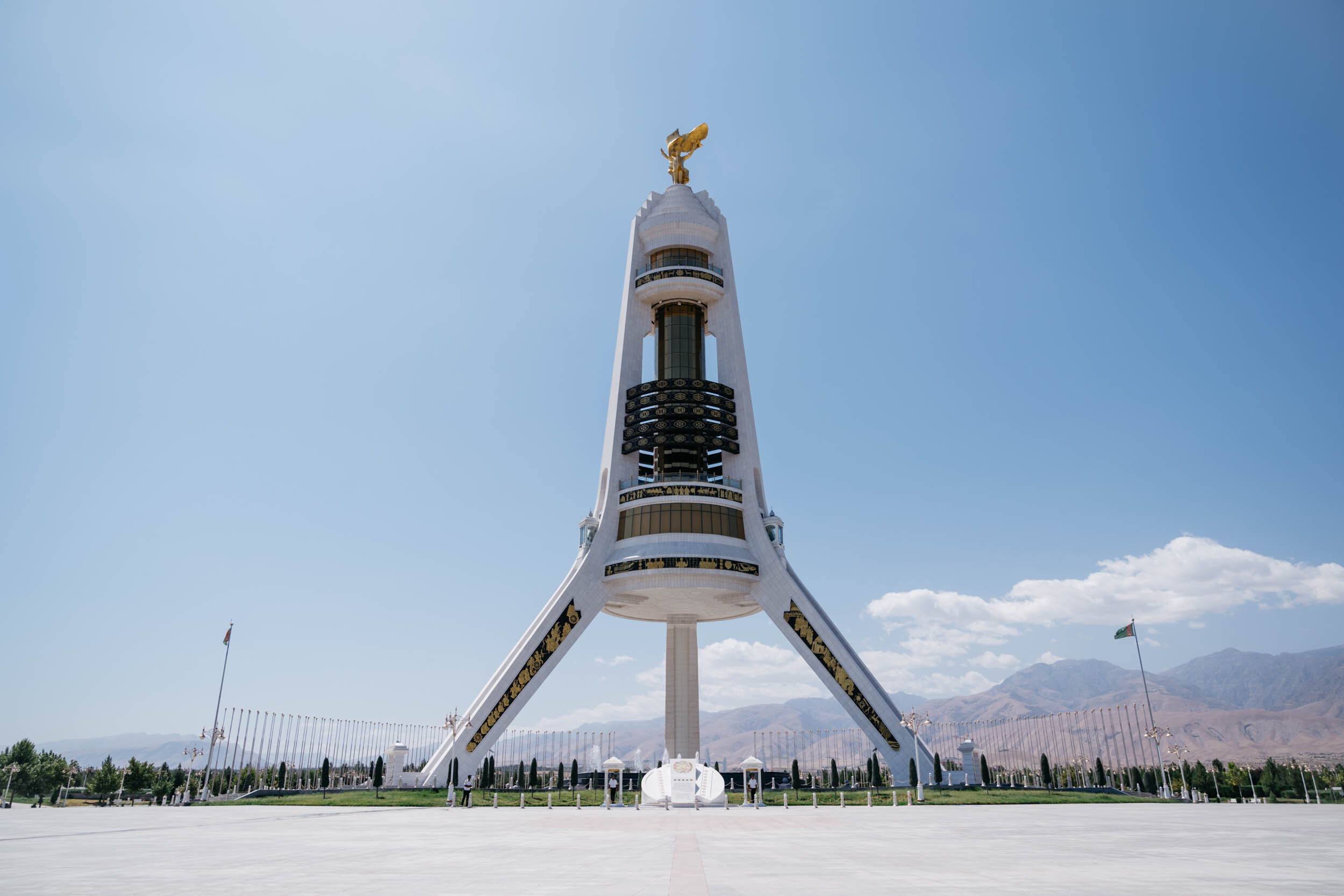  Monument to Neutrality. The monument is topped by a 12-metre tall gold-plated statue of Turkmenistan's first President Saparmurat Niyazov which rotates to always face the sun. 