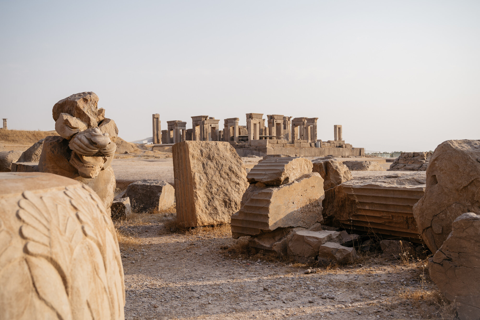  Broken columns foreground, the Tachara, also referred to as the Palace of Darius the Great, in the background 