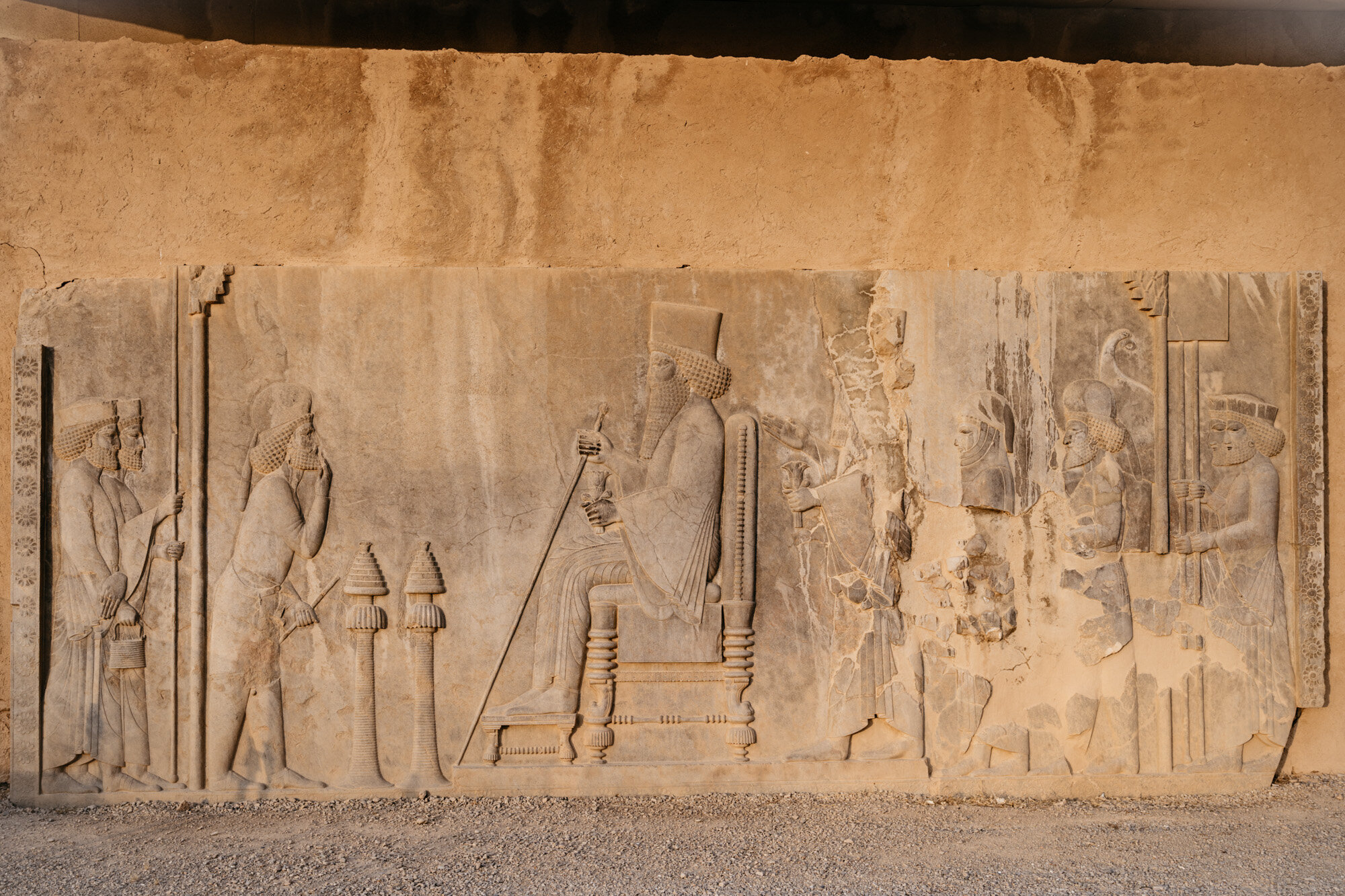  Bas relief of an enthroned Darius with Xerxes behind in the treasury 