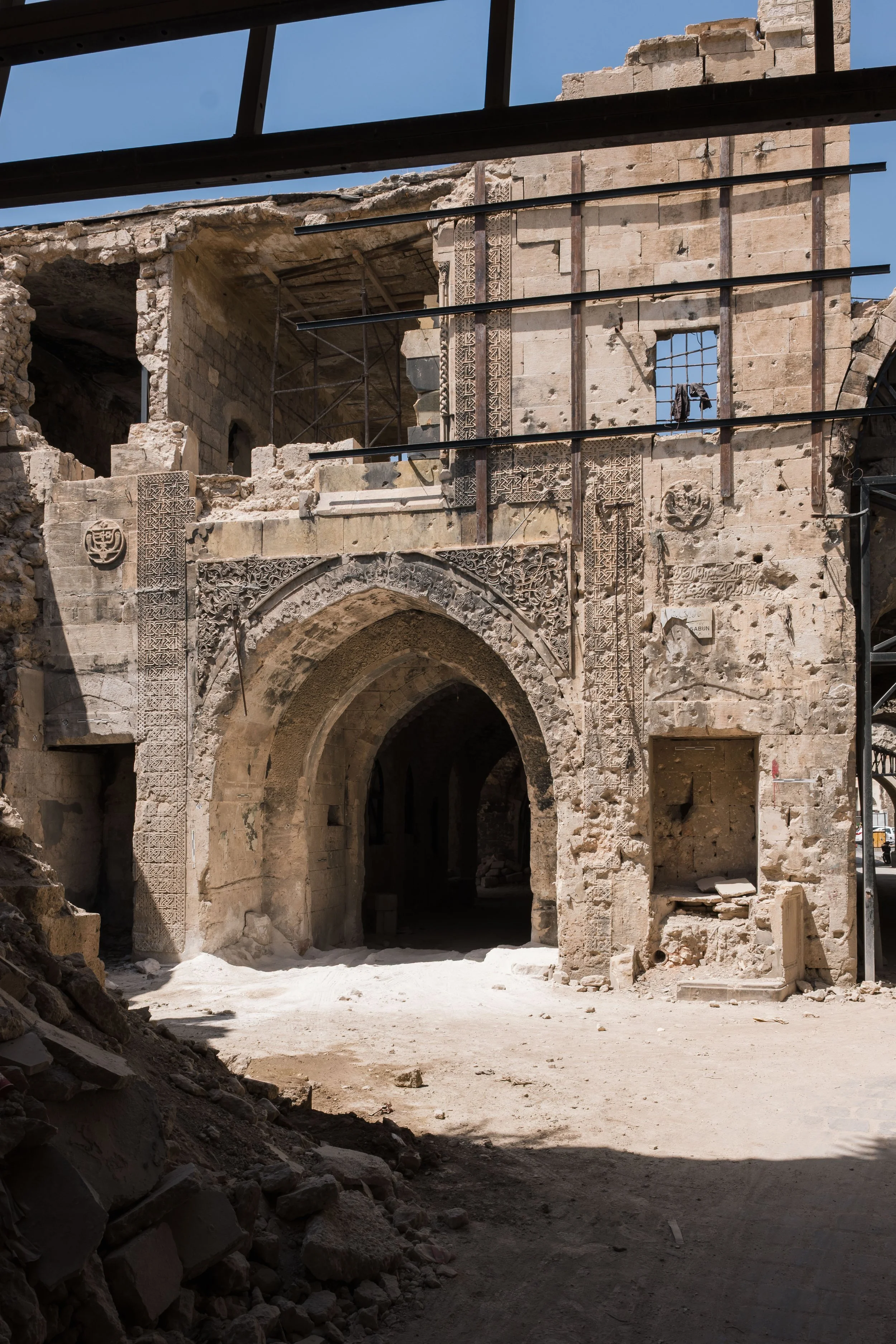  Bullet and shrapnel marks are clearly visible on this facade 