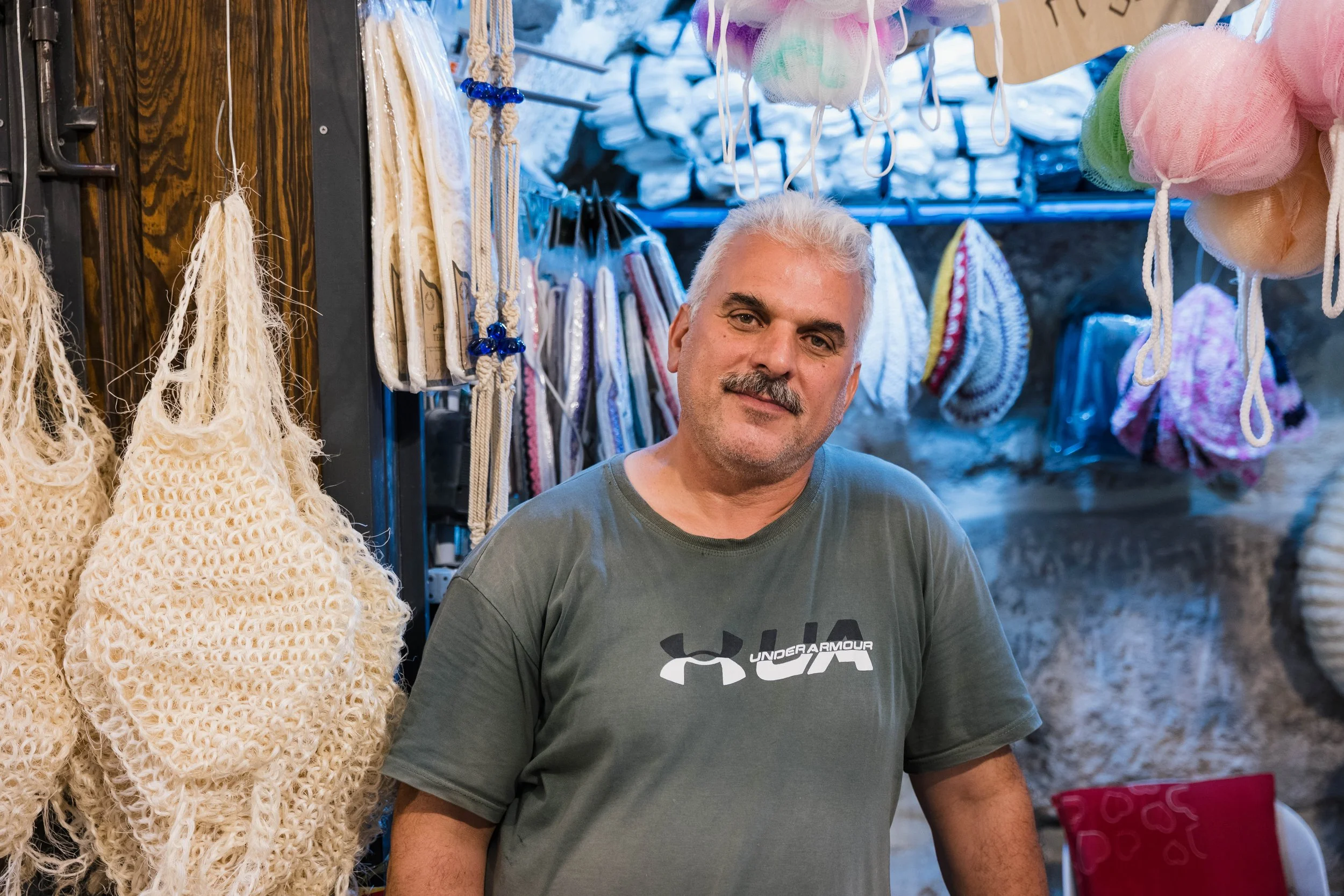  Youssef Mohammed Shaami has worked in the souk since 1979. His father worked in this shop before him. He sells washing products for use in the hammam and at home, made from hemp imported from Kenya.&nbsp;“When I was here with my father, it was a big