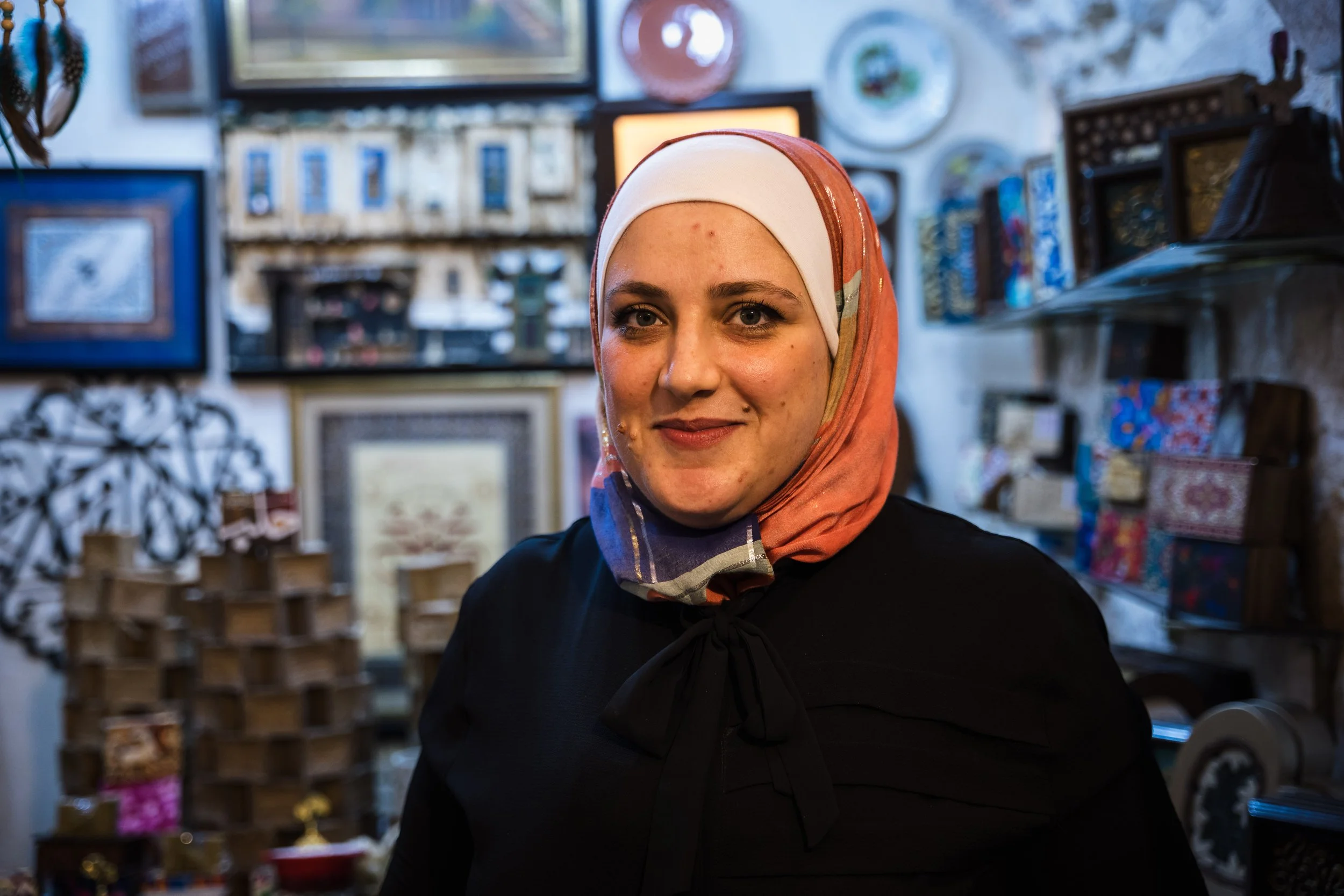  Rahaf Houri, recently opened a shop in a restored section of the souk selling decorative calligraphy, gifts, tiling and soap.&nbsp;“During the war, it was a very hard period,” she says. “A sniper shot my brother. It was a very bad time. There were n