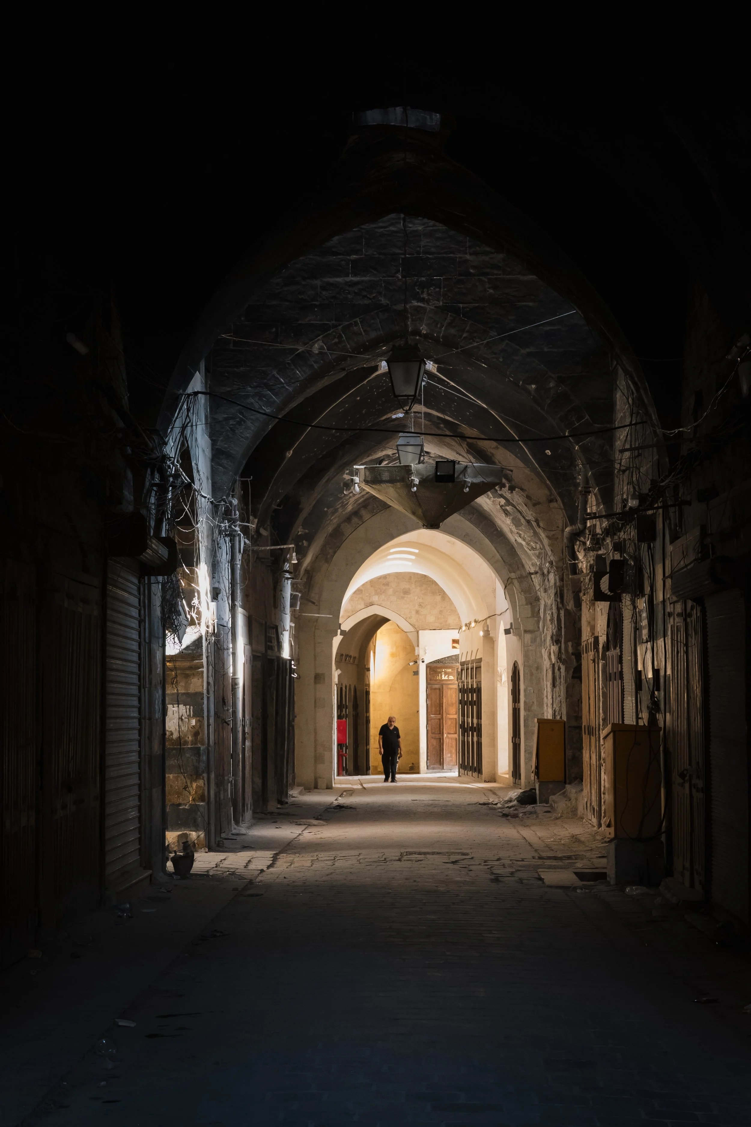  Early in the morning a man takes a walk through the souk 