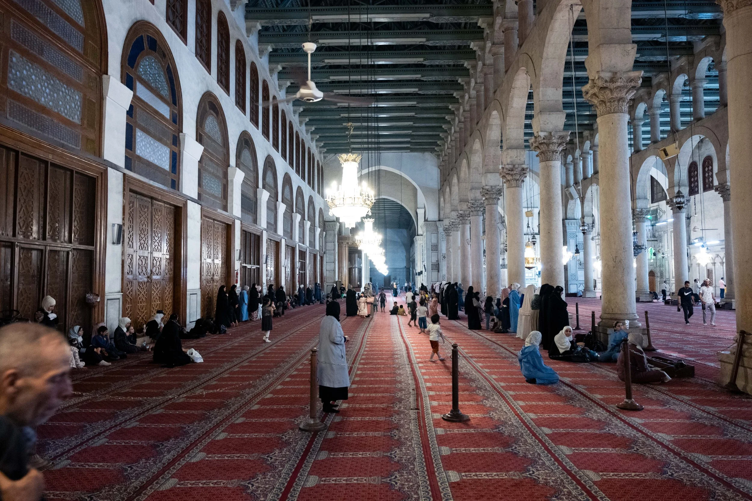  As you walk into the main congregation area of the mosque, to the left is the area where women pray. The re-use of Roman columns is clear to see. 