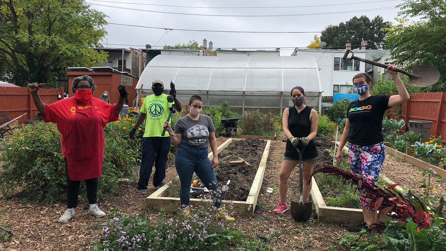  With volunteer support as well as assistance from the MAAFA Redemption Project of New Mt. Pilgrim Church, garden leaders Sam and Angela Taylor updated the 10-year-old raised beds at the Fulton Street Flower and Vegetable Garden. Photo courtesy of Ga