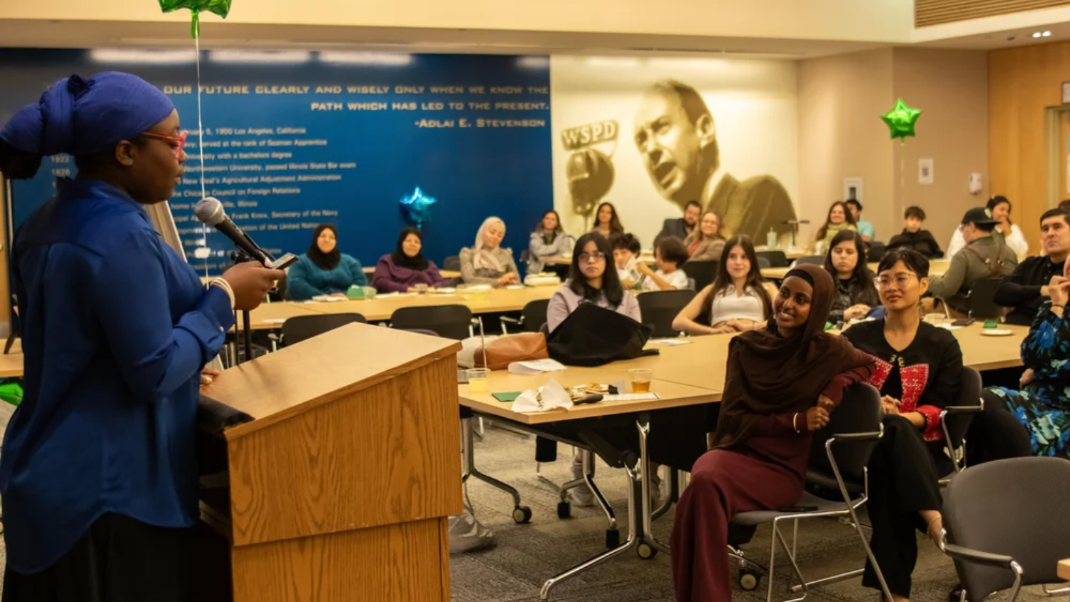 Abdi listening to a Chicago student’s story.