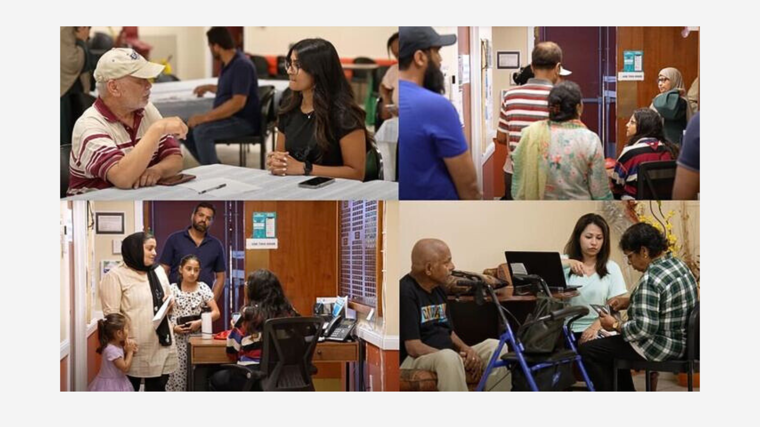 Four photos representing an open house at Indo American Center