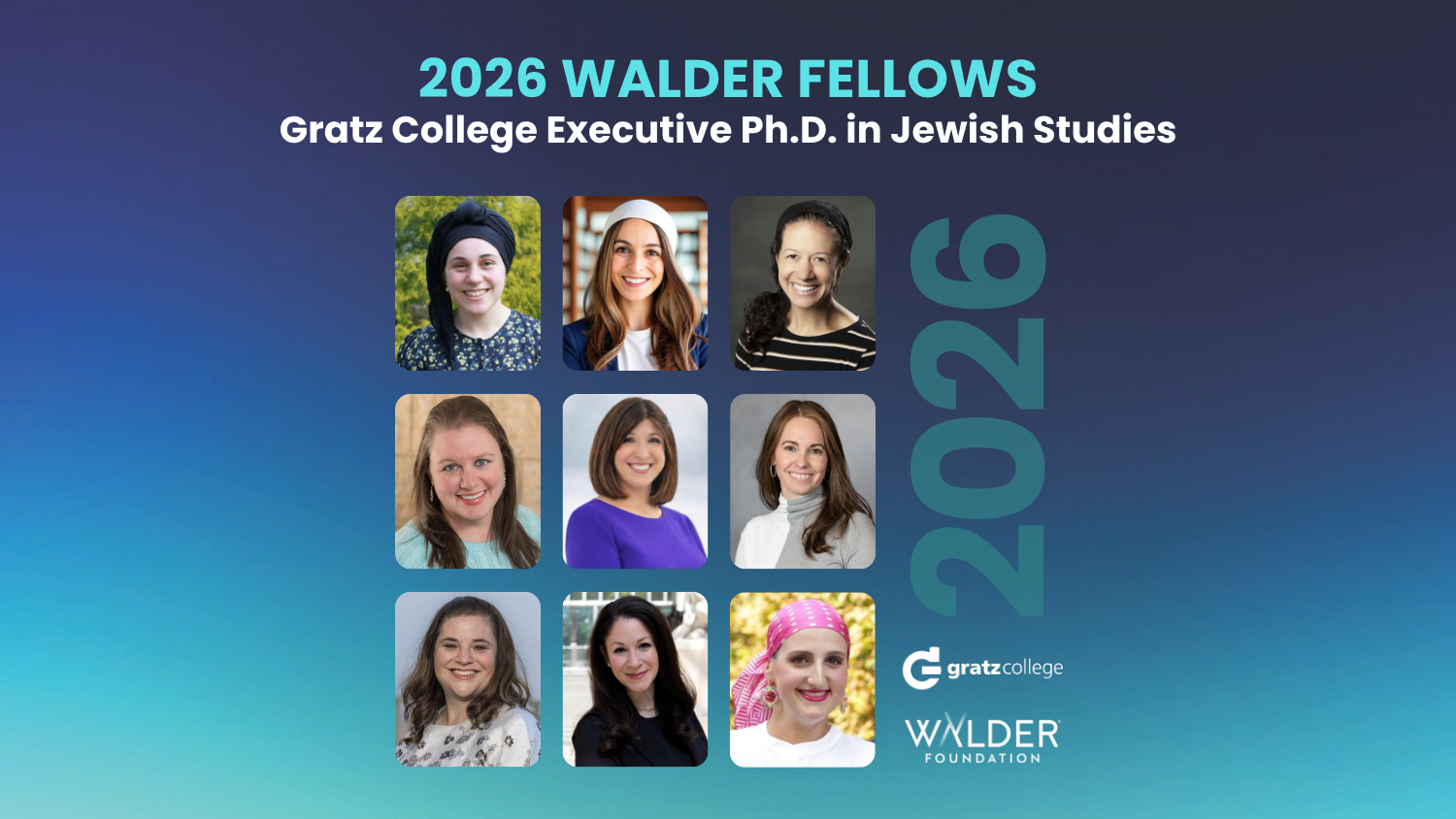 Headshots of nine women enrolled in the Gratz College program.