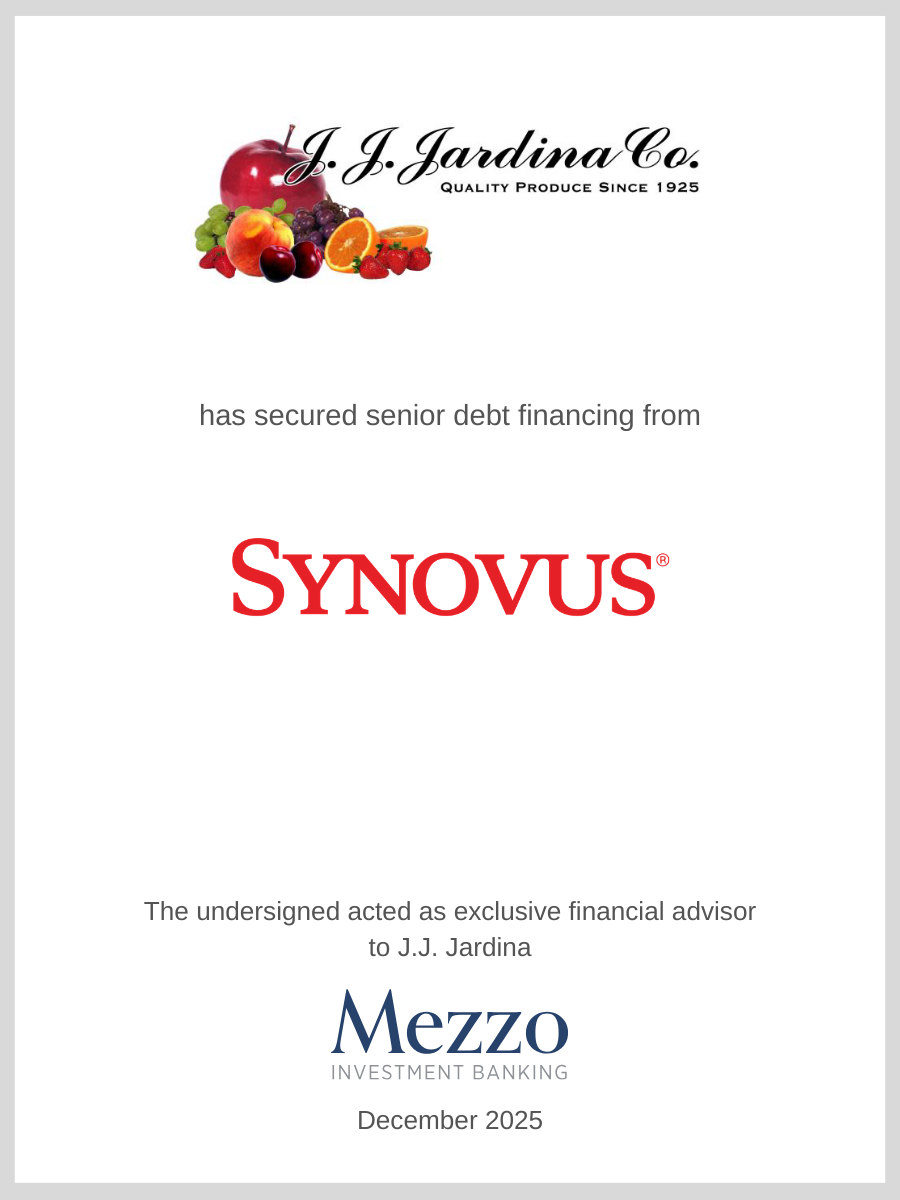 J.J. Jardina has secured senior debt financing from Synovus; Mezzo served as financial advisor to J.J. Jardina