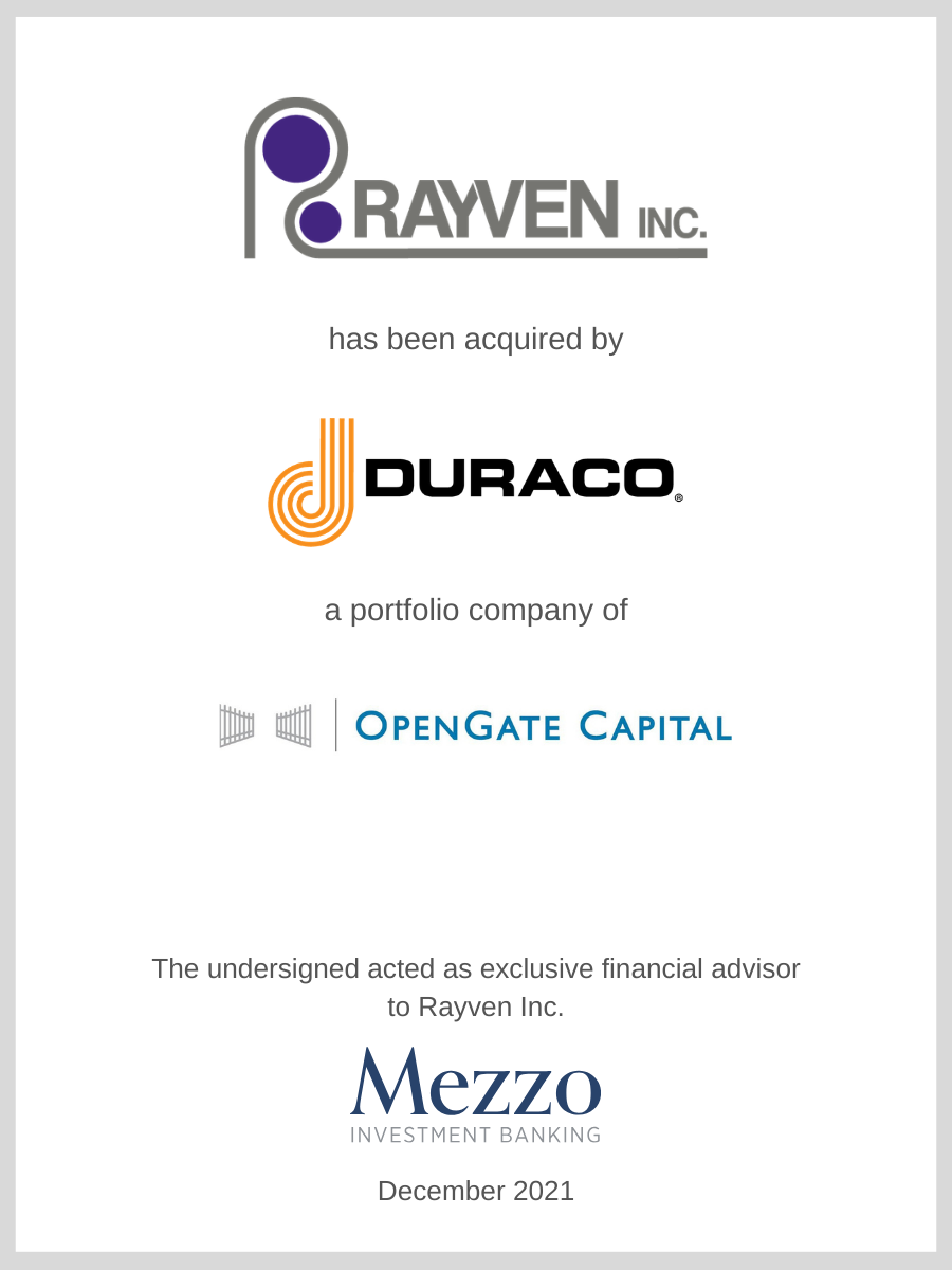 Rayven Inc. has been acquired by Duraco Specialty Tapes