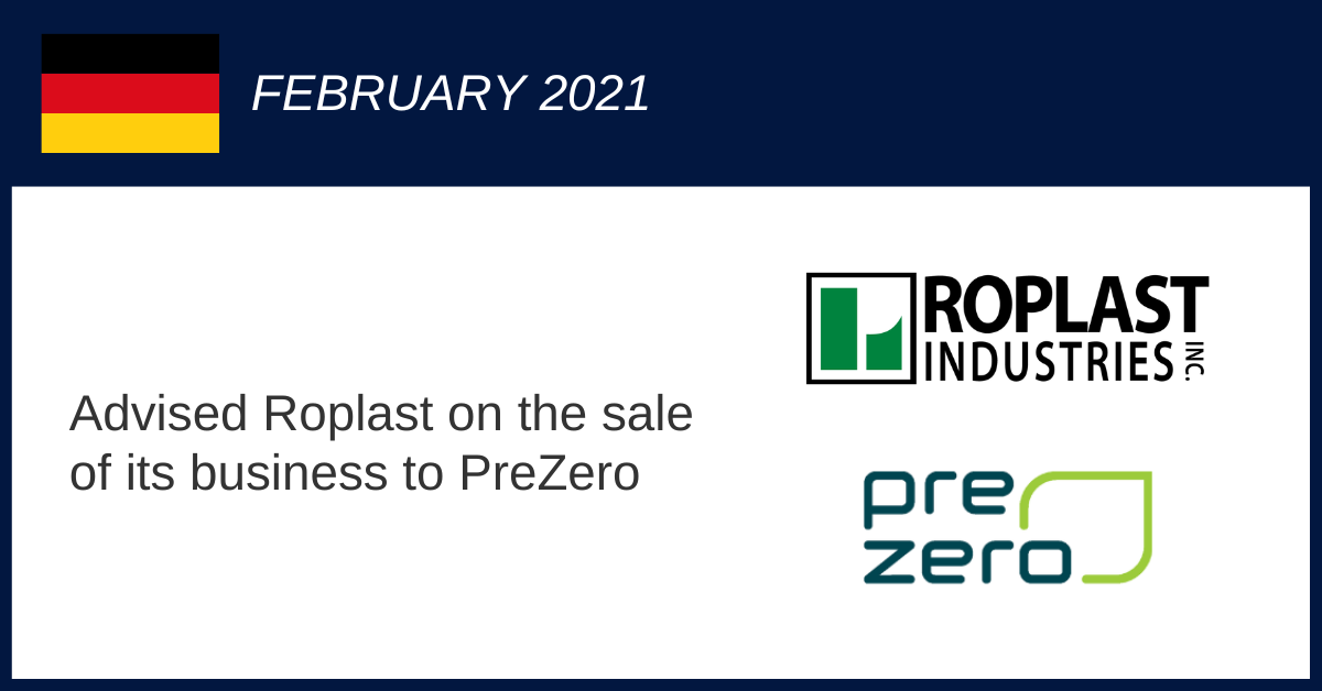 Roplast Industries sale to PreZero, advised by Mezzo, showcasing cross-border transaction in sustainable packaging and recycling.