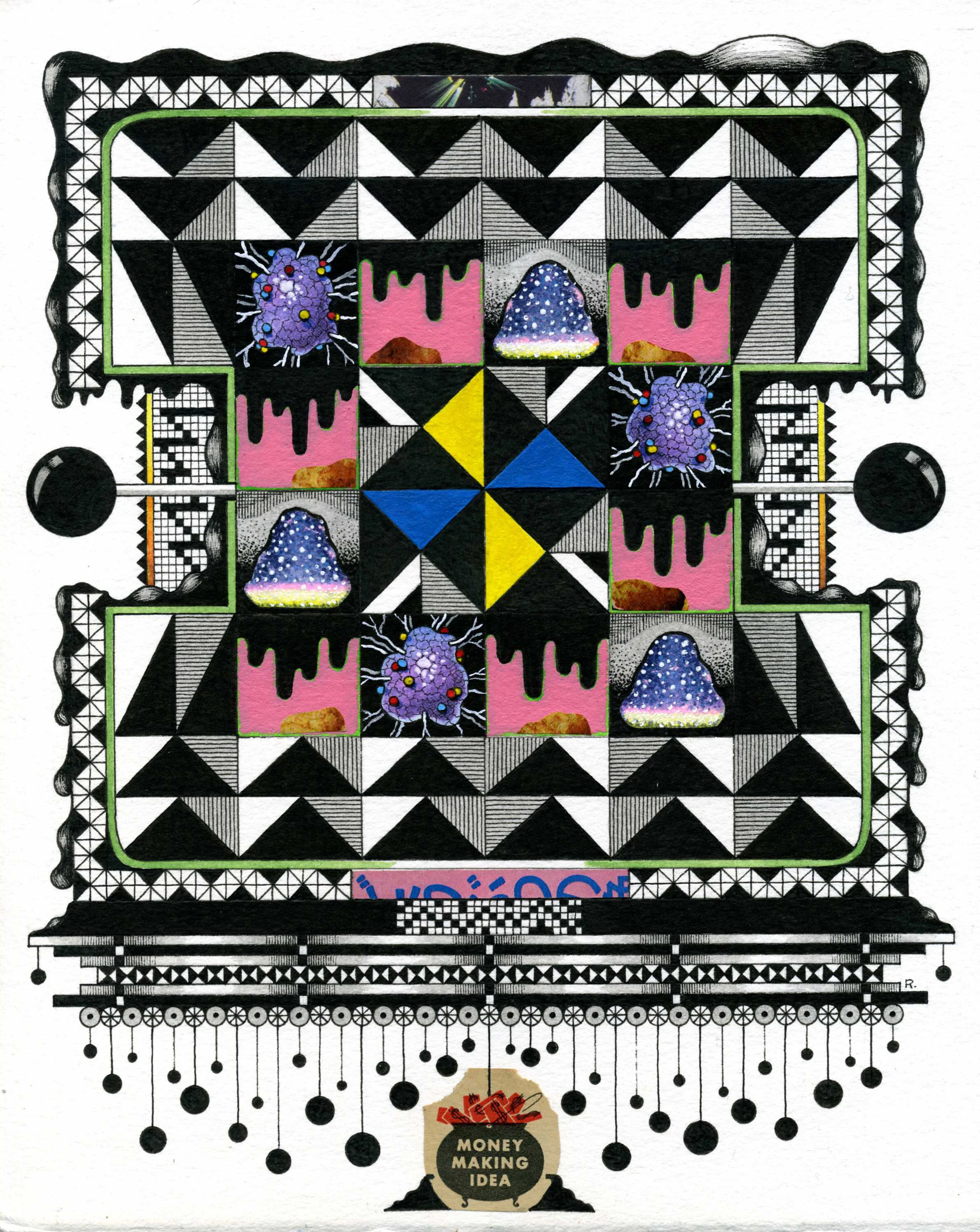 “Hot Streak” - Quarantine Comic by Rylan Thompson - 8"x10", pen, gouache, acrylic, and collage on paper.