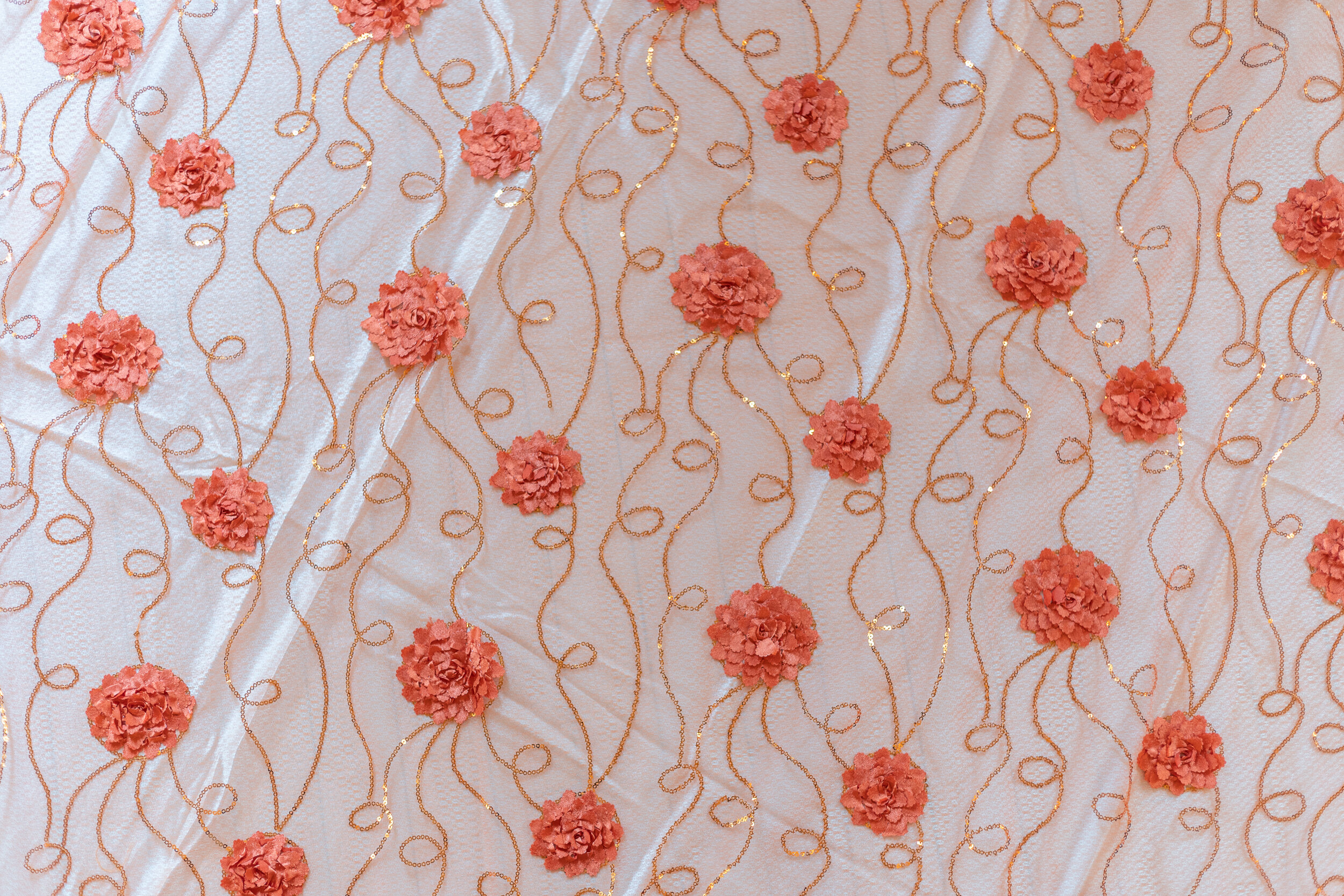 Coral Floral Embroidered Overlay