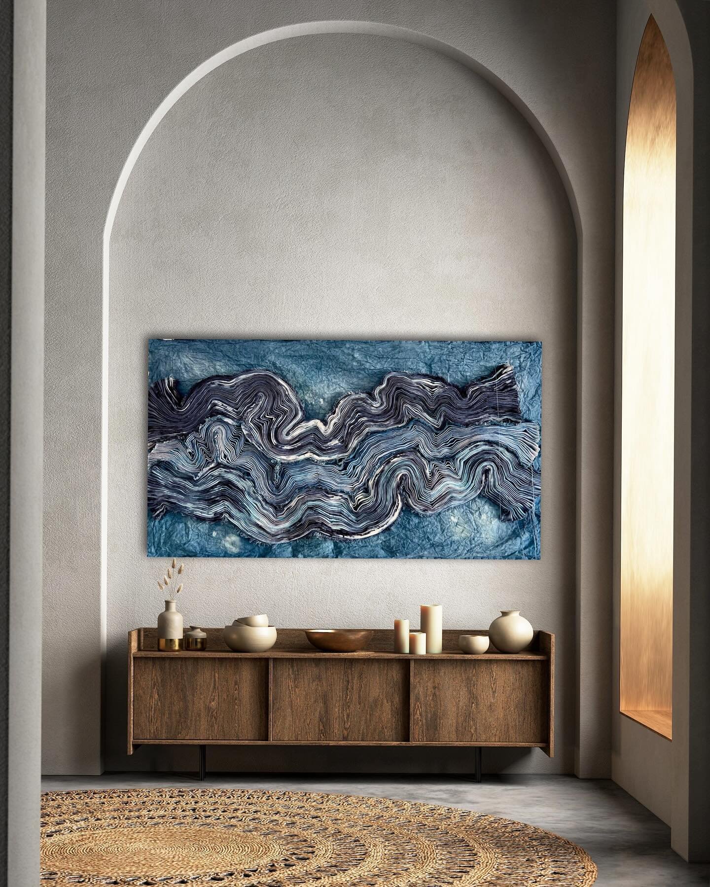 Islands Meet The Sea
Fiber Sculpture

34&rdquo;L x 61&rdquo;W 

Out Of The Blue Collection

Cotton &bull; Canvas &bull; Wood Cleat

The Out Of The Blue Collection is influenced strongly by the colors, shapes and textures of the natural world. Rooted 