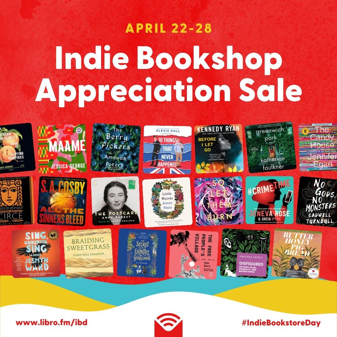 THIS WEEK! Libro.fm is having a fantastic sale in celebration of Indie Bookstore Day this coming Saturday. Purchases through Libro.fm support us. Check out the Linktree in our bio to browse the sale!

If you aren't already a Libro.fm member, you can 