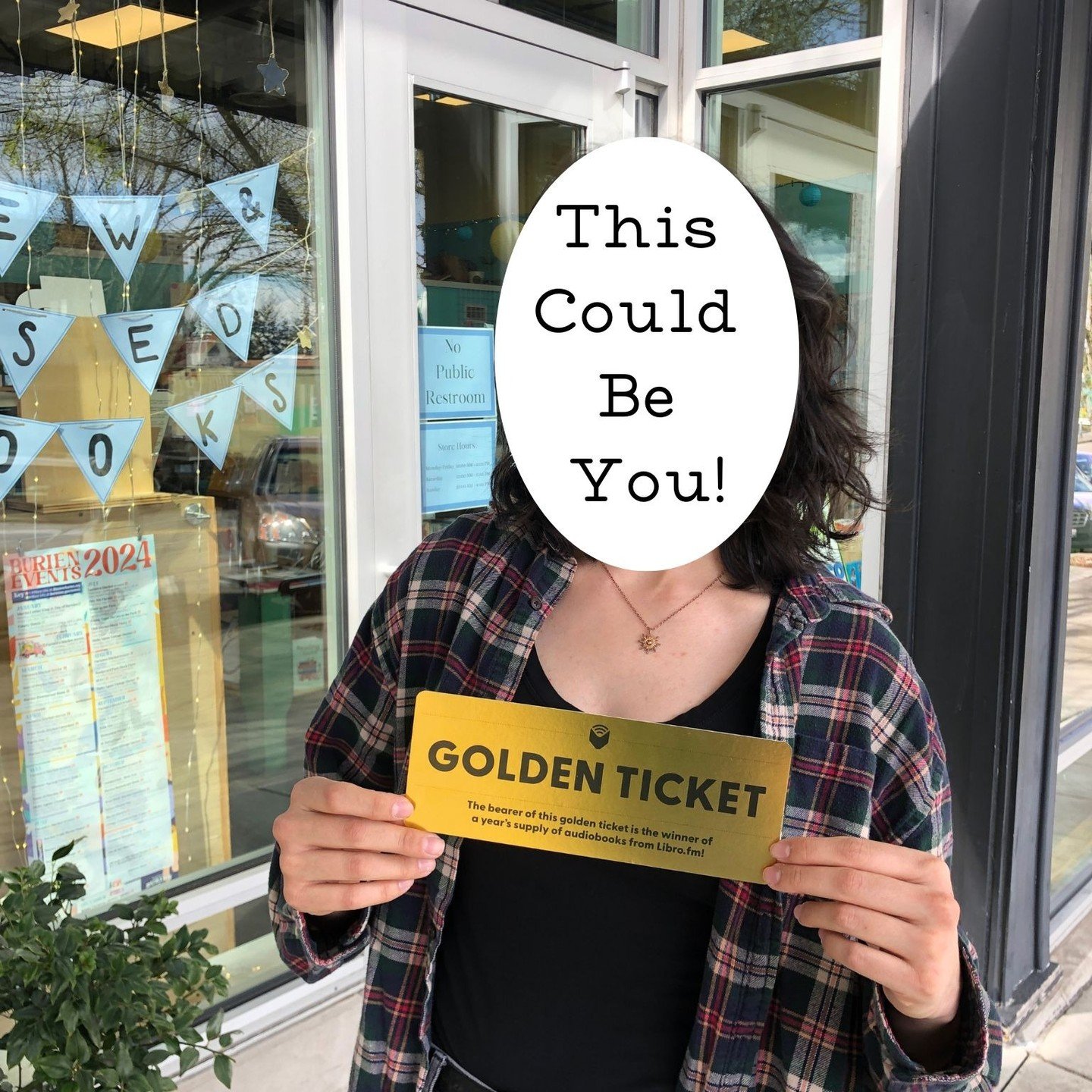 Stop by tomorrow on Indie Bookstore Day and search for the @librofm Golden Ticket hidden somewhere in store! If you find it you win a year's supply of audiobooks!