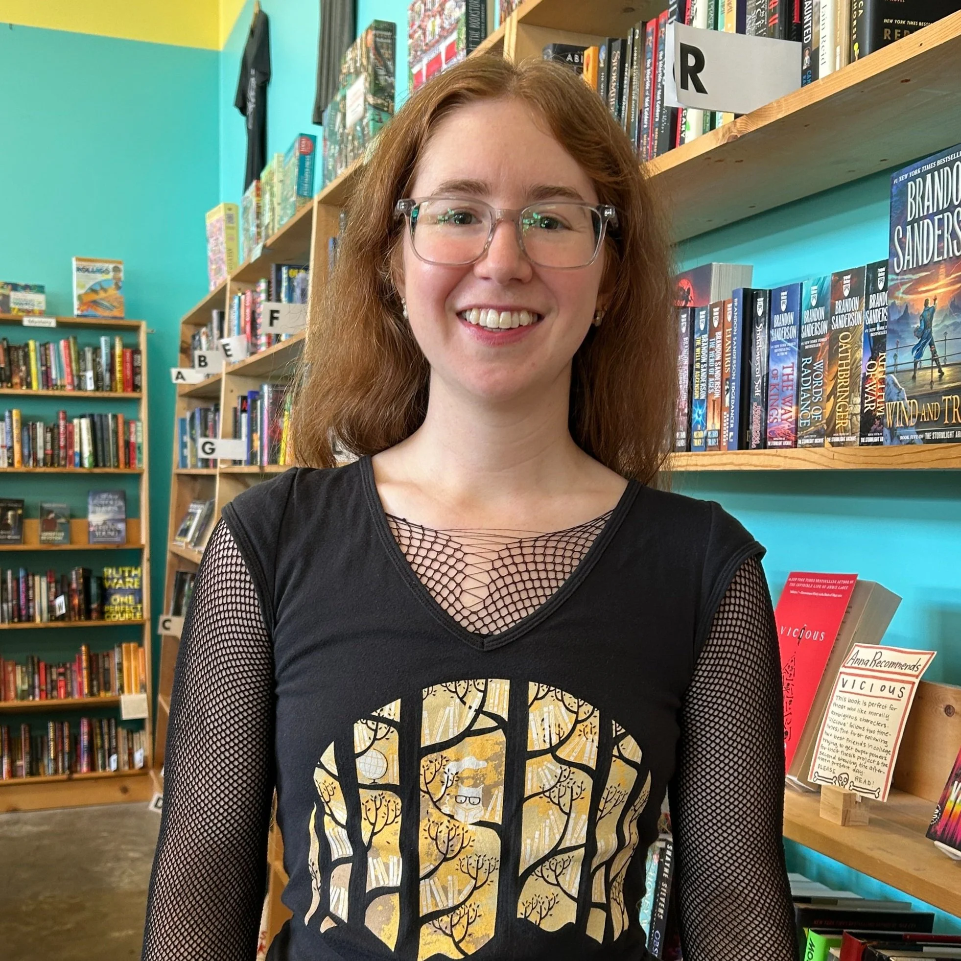 A photo of Gael in the bookstore.