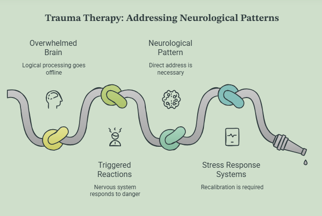 An infographic explaining how does trauma therapy work.