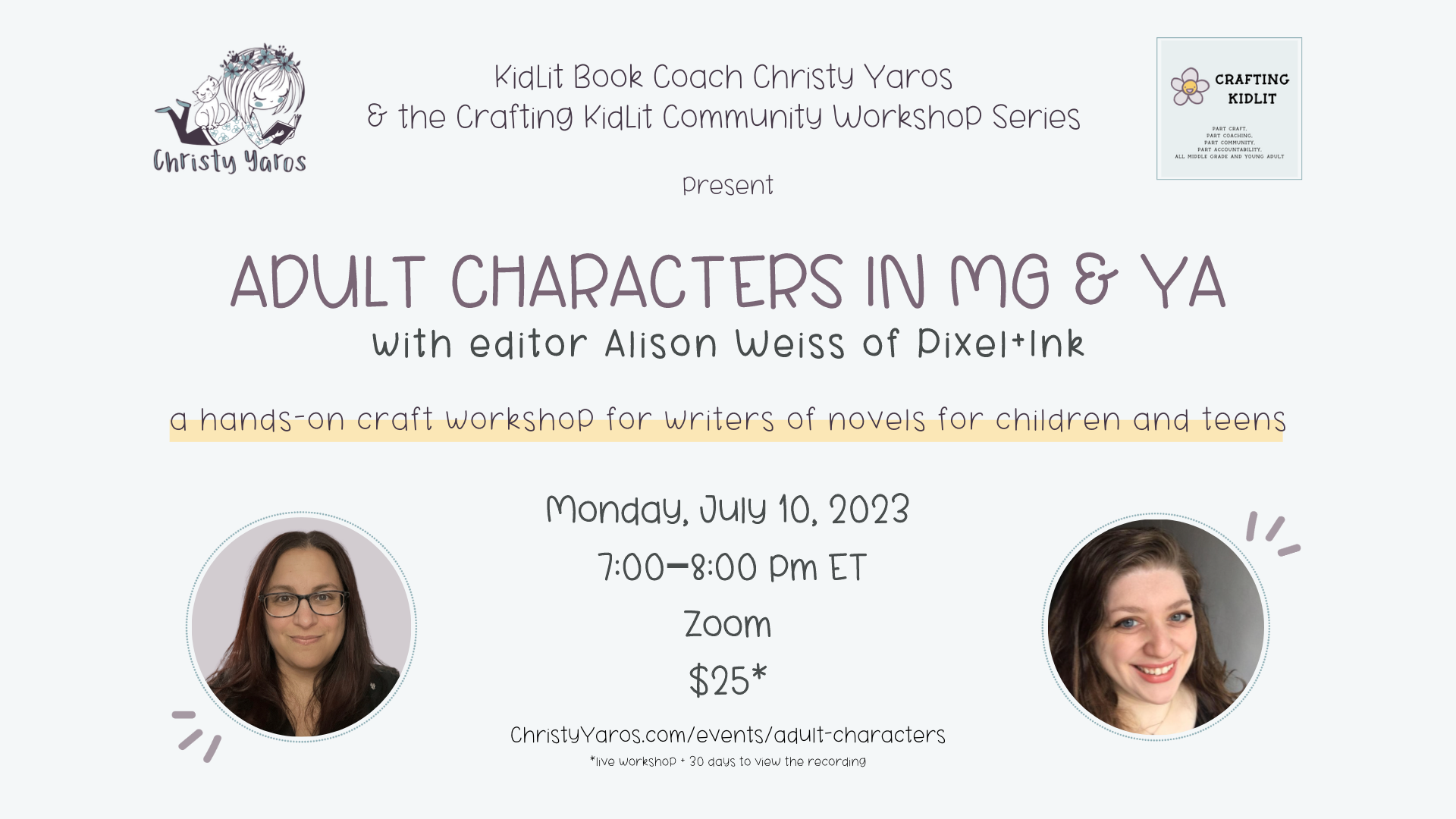 Adult Characters in MG &amp; YA with editor Alison Weiss of Pixel+Ink