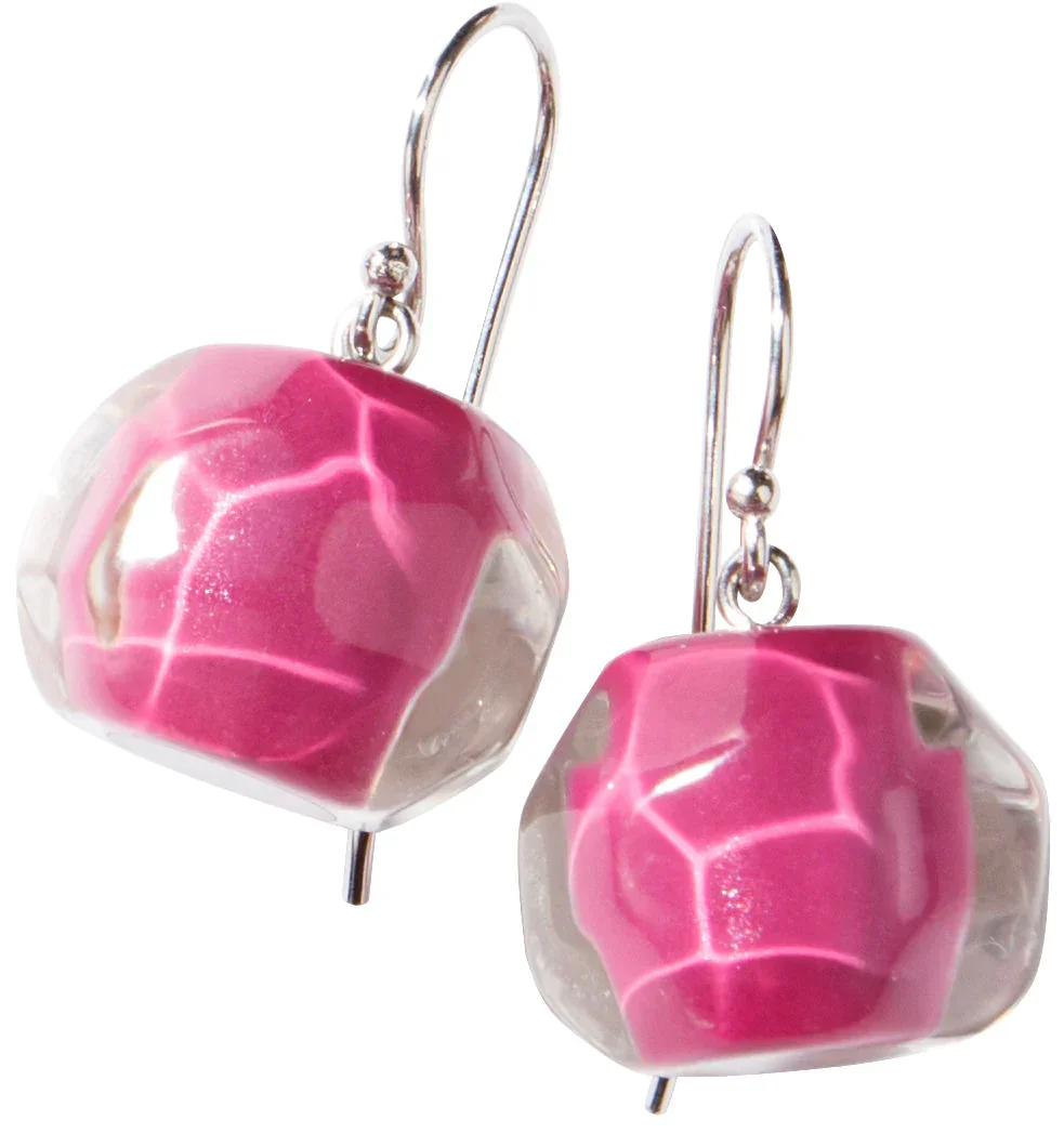 FPINKQ0.  Pink faceted resin drop earrings by Zsiska