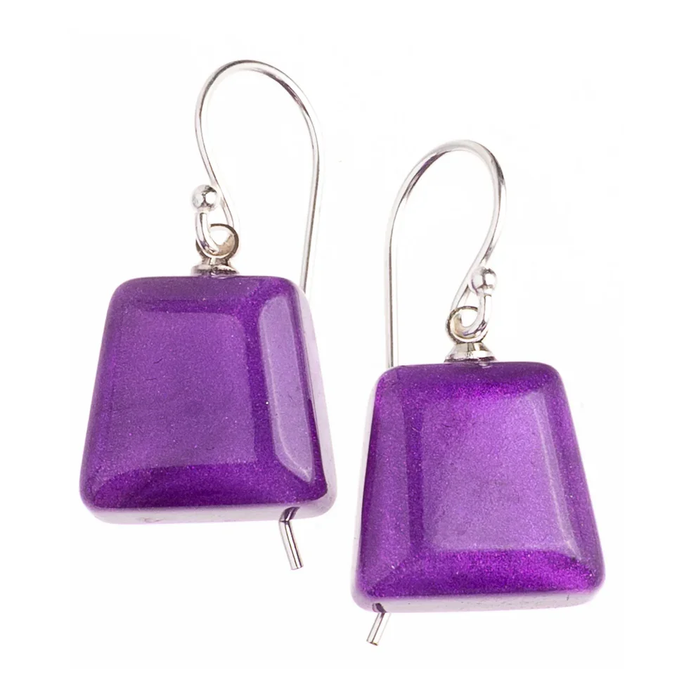Purple hand made resin drop earrings by Zsiska
