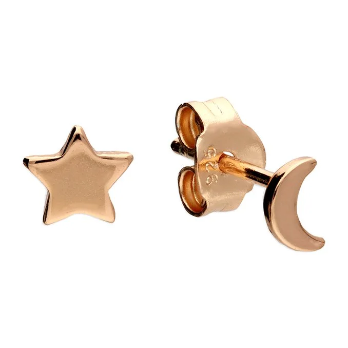 H4041/R.  Sterling silver rose gold plated star/moon stud earrings