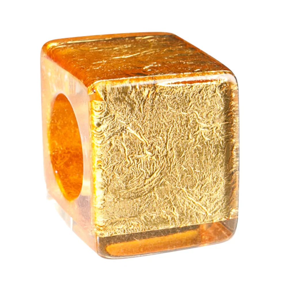 CGF00.  Gold leaf cube resin bead by Zsiska