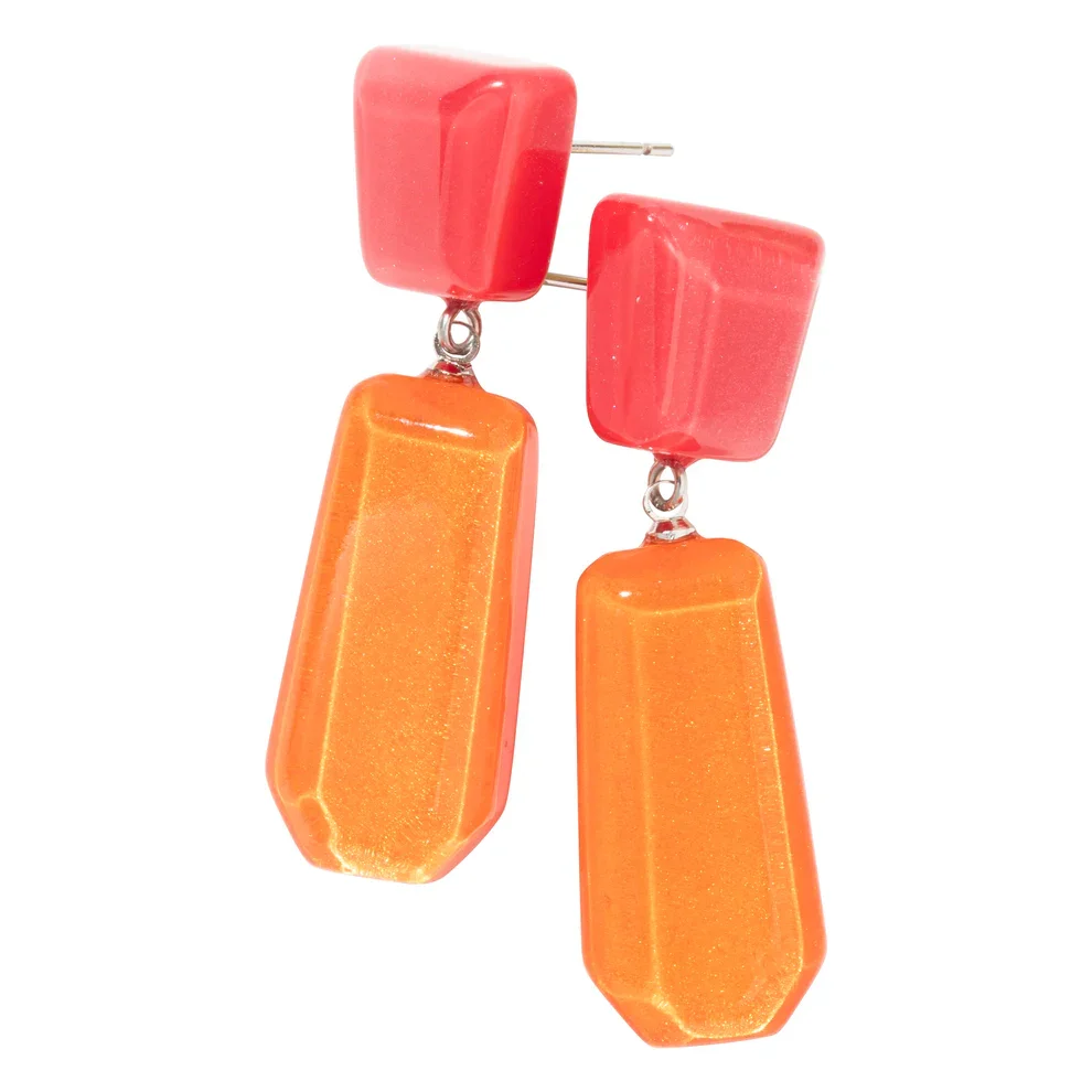 Red and orange resin stud drop earrings by Zsiska