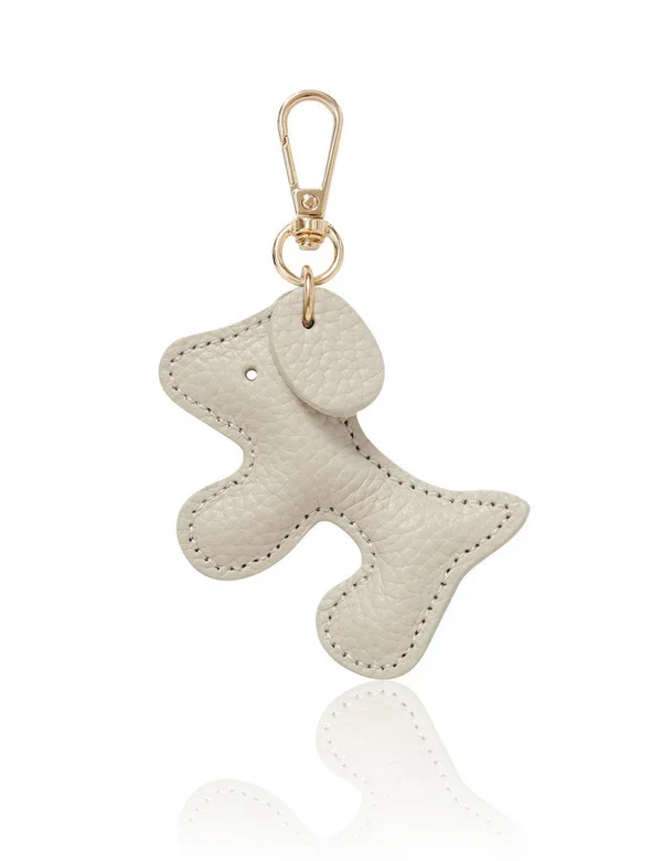 PS632.  Cream leather dog bag charm keyring